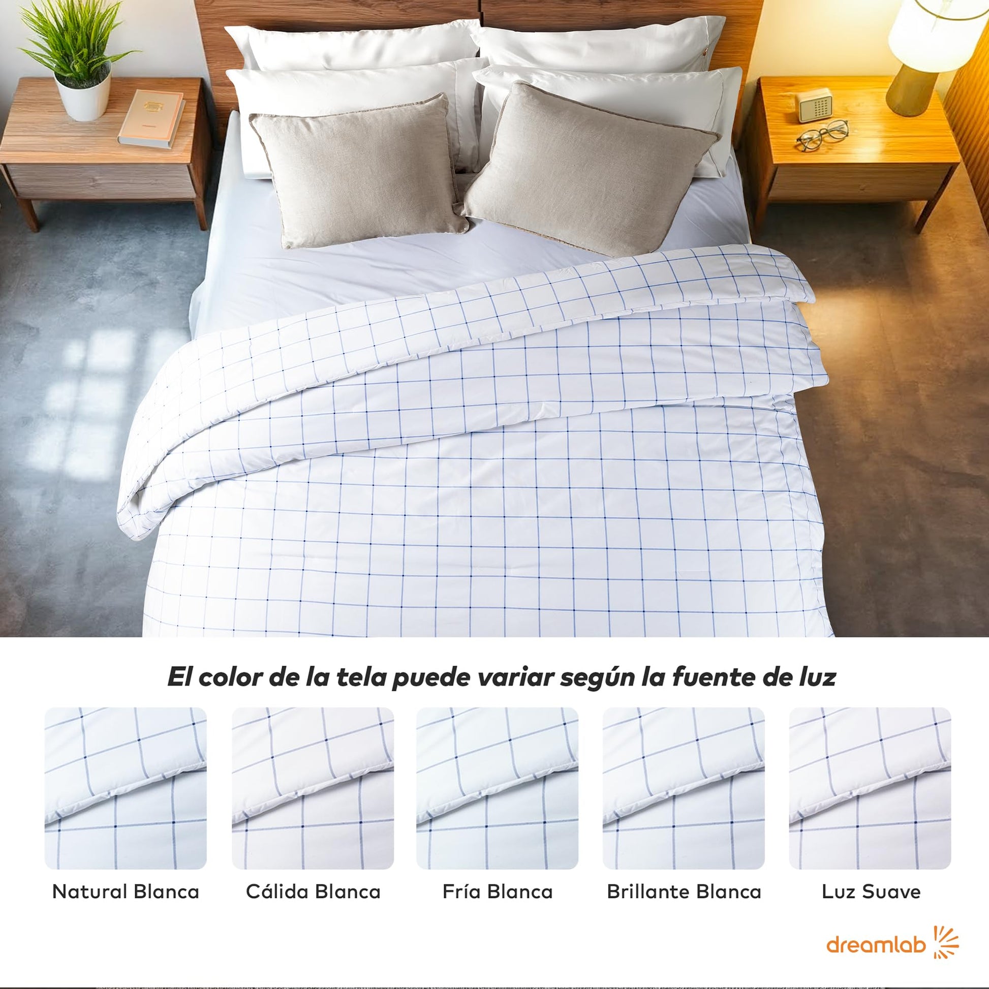 Edredón Dreamlab Cuadros Blanco Azul Hipoalergénico para Toda Estación King Size