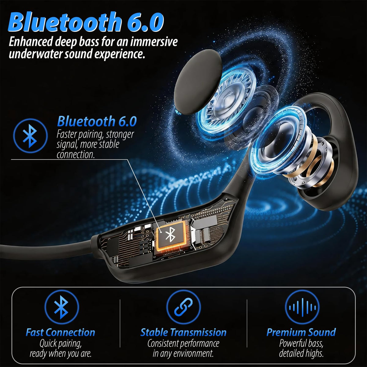 Auriculares de Conducción Ósea Flemikie IPX8 Impermeables
