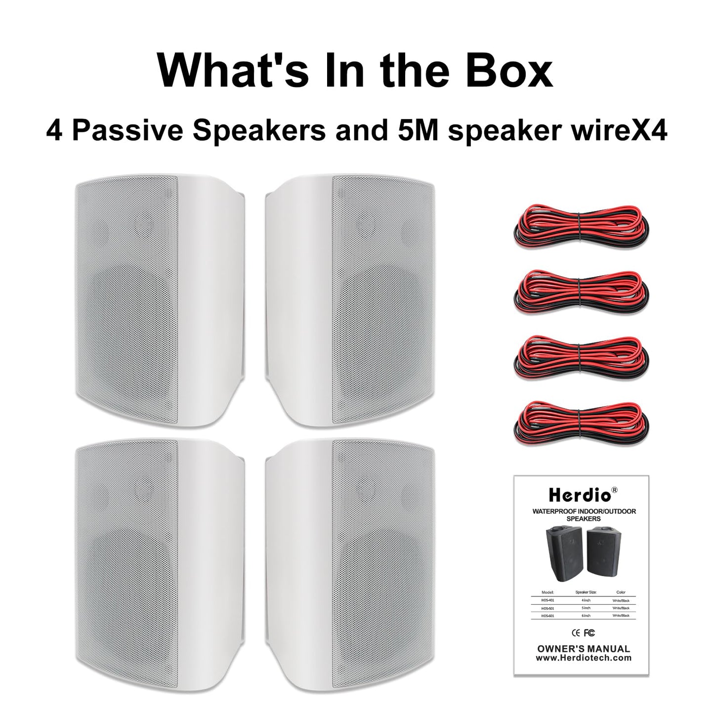 STUDIOFINIX - Altavoces para Exteriores de 5.25 Pulgadas, 600 W, Impermeables, con Cable, pasivos de Montaje en Pared para Patio, cochera, hogar, 2 Pares (Blanco)