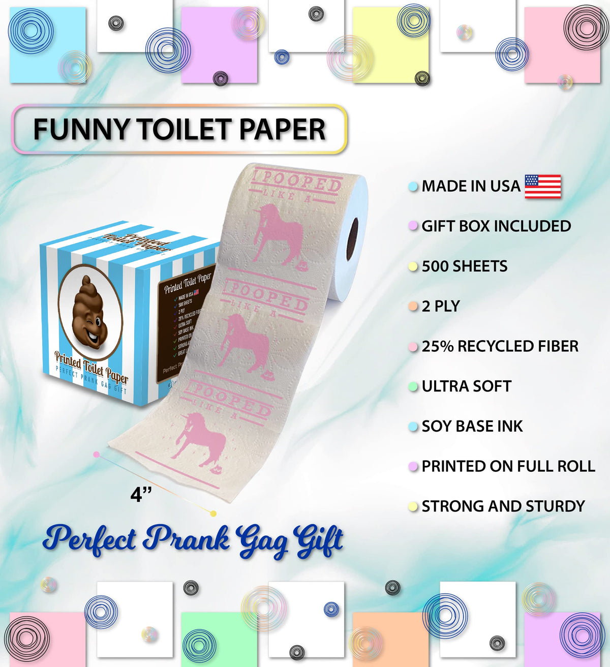 Papel Higiénico TP Like A Unicorn Impreso Divertido para Broma