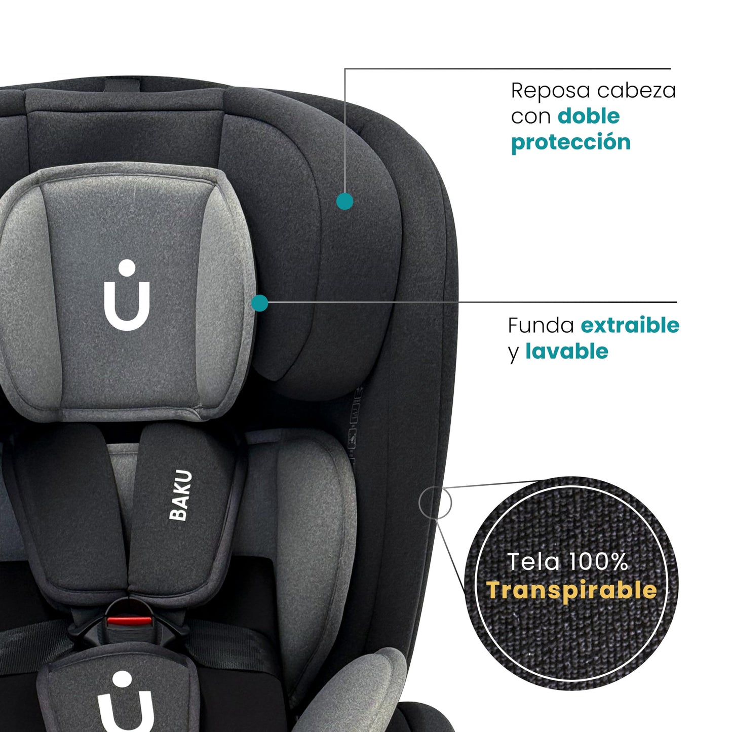 Amulay Autoasiento Baku 360° ISOFIX i-Size, 0 a 12 Años, Gris y Negro