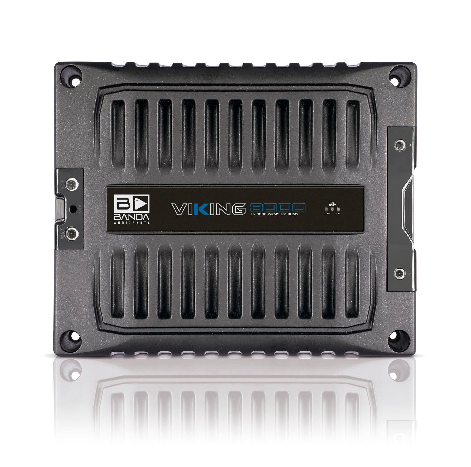 Banda VIK8000.2BK - Amplificador de Coche Altavoz de Audio de 2 ohmios, Rango Completo, Nuevo Viking 8000 vatios Rms, indicador LED de Sonido especializado chasis de Aluminio, Negro