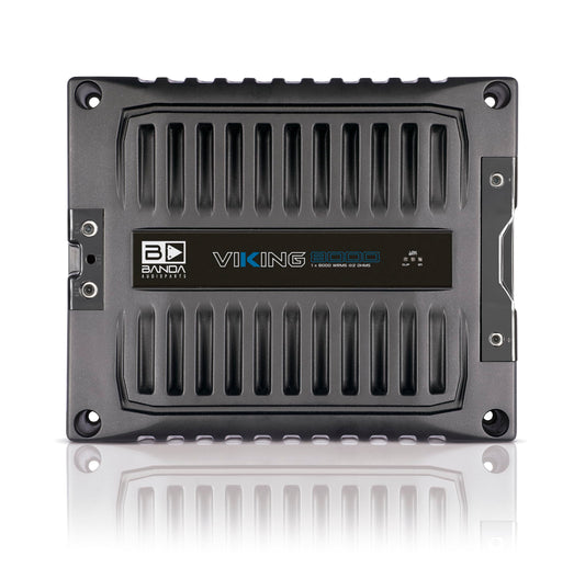 Banda VIK8000.2BK - Amplificador de Coche Altavoz de Audio de 2 ohmios, Rango Completo, Nuevo Viking 8000 vatios Rms, indicador LED de Sonido especializado chasis de Aluminio, Negro
