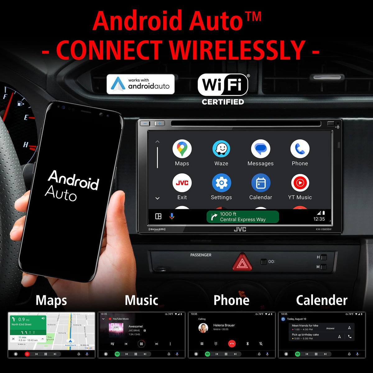 Radio de Coche JVC Negro Wi-Fi Integrado con Pantalla Táctil de 6.8 Pulgadas y CarPlay para Android Auto