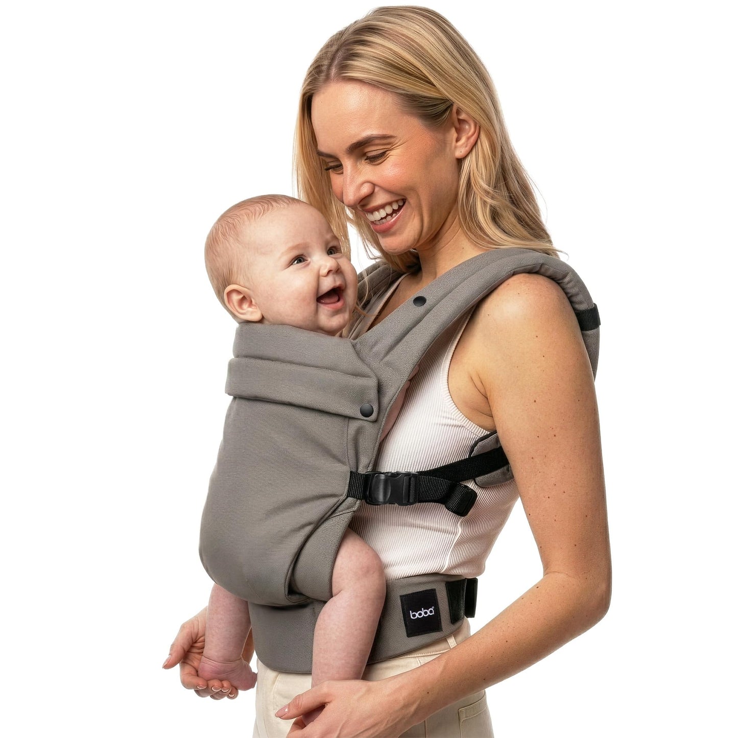 Boba Auri - Portabebés para recién nacidos y niños pequeños, 100% algodón, 3 posiciones ergonómicas (delantera/delantera/trasera), portabebés con posición M con asiento ajustable (7-45 libras), color