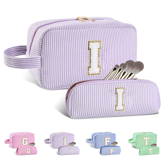 Huifen - Bolsa de maquillaje personalizada con inicial A-Z, bolsa de aseo de viaje para niñas, bonita bolsa de cosméticos organizador de maquillaje, boda, cumpleaños, día de la madre, regalos para