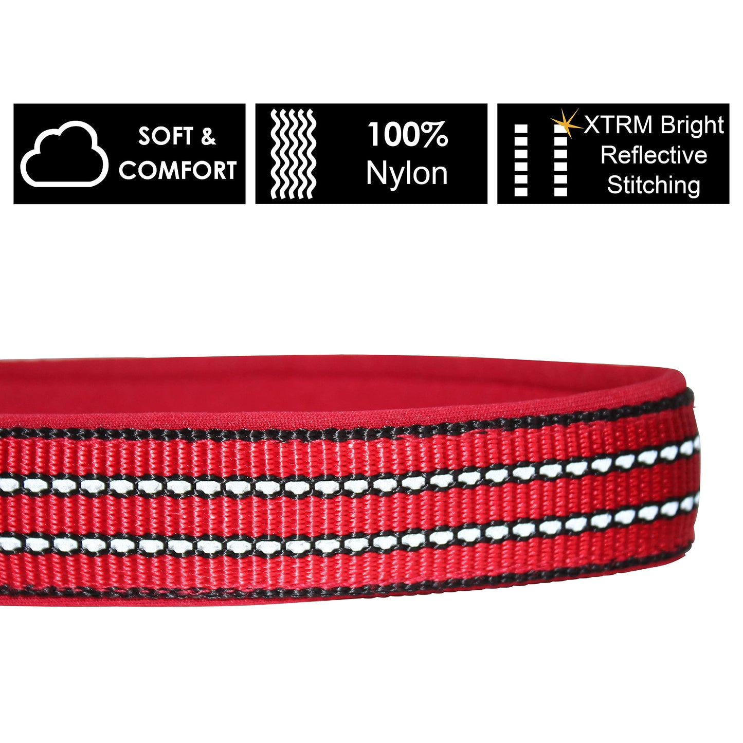KRUZ PET KZV006-05M - Collar Reflectante para Perros pequeños, medianos y Grandes, 100% Nailon, Ajustable, Junta tórica Resistente, Acolchado de Neopreno Suave y cómodo, Color Gris, Talla M