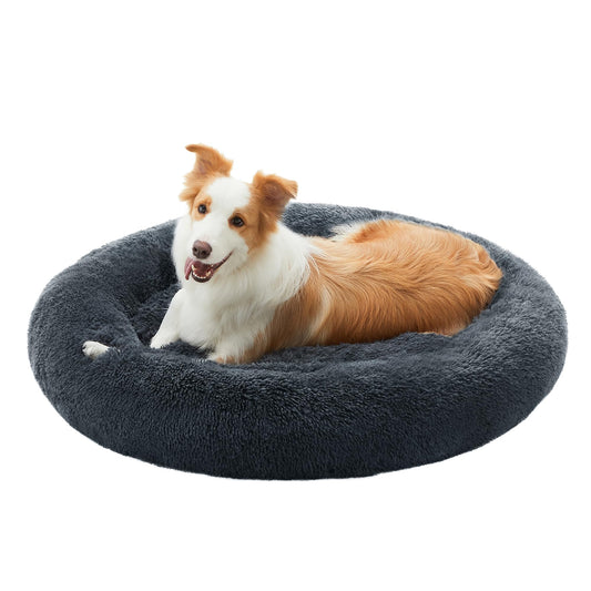 Feandrea Cama de Perros, Cama para Mascotas, Diámetro de 100 cm, Cojín Central Extraíble y Lavable, Alfombra de Felpa, Gris Oscuro MPGW042G02