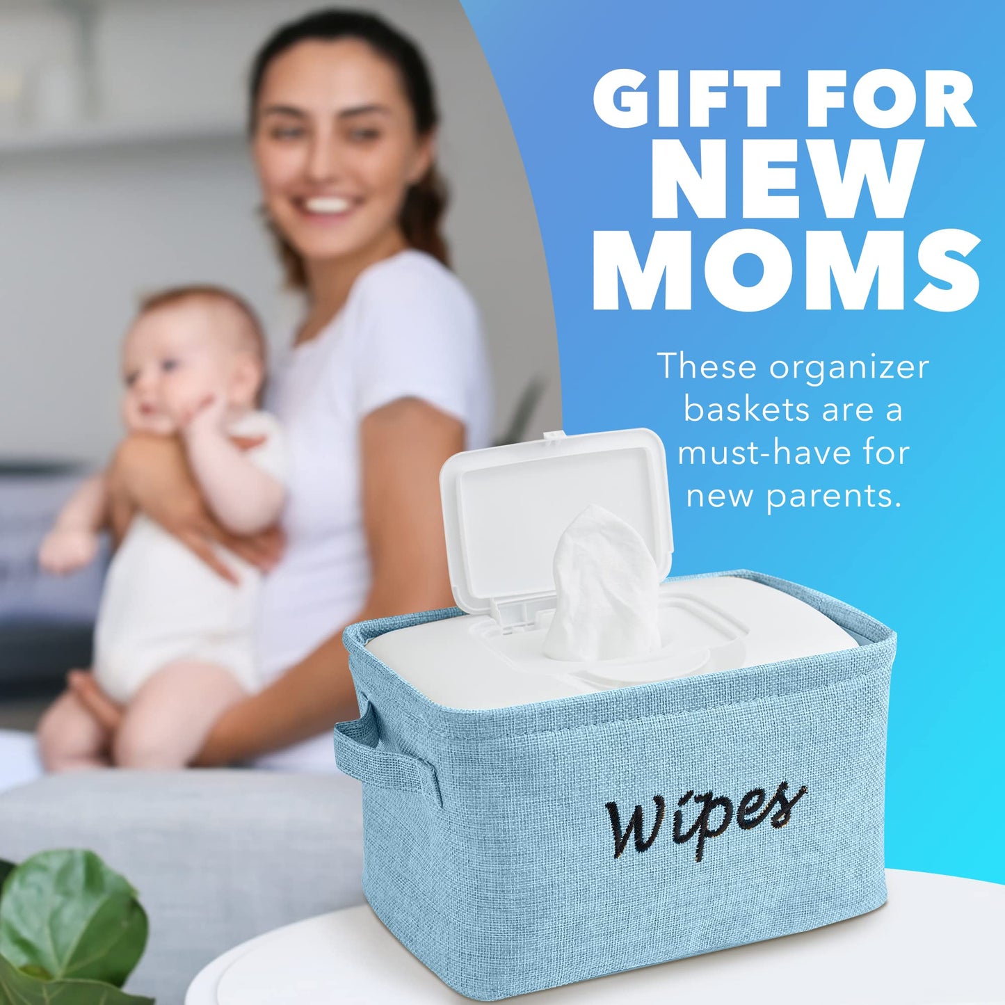 Dejaroo - Cestas para organizar toallitas y artículos esenciales para recién nacidos, organizador de pañales y toallitas, regalos bordados para baby shower, cesta de lino con asa, 9 x 6 x 5.5 pulgadas, azul