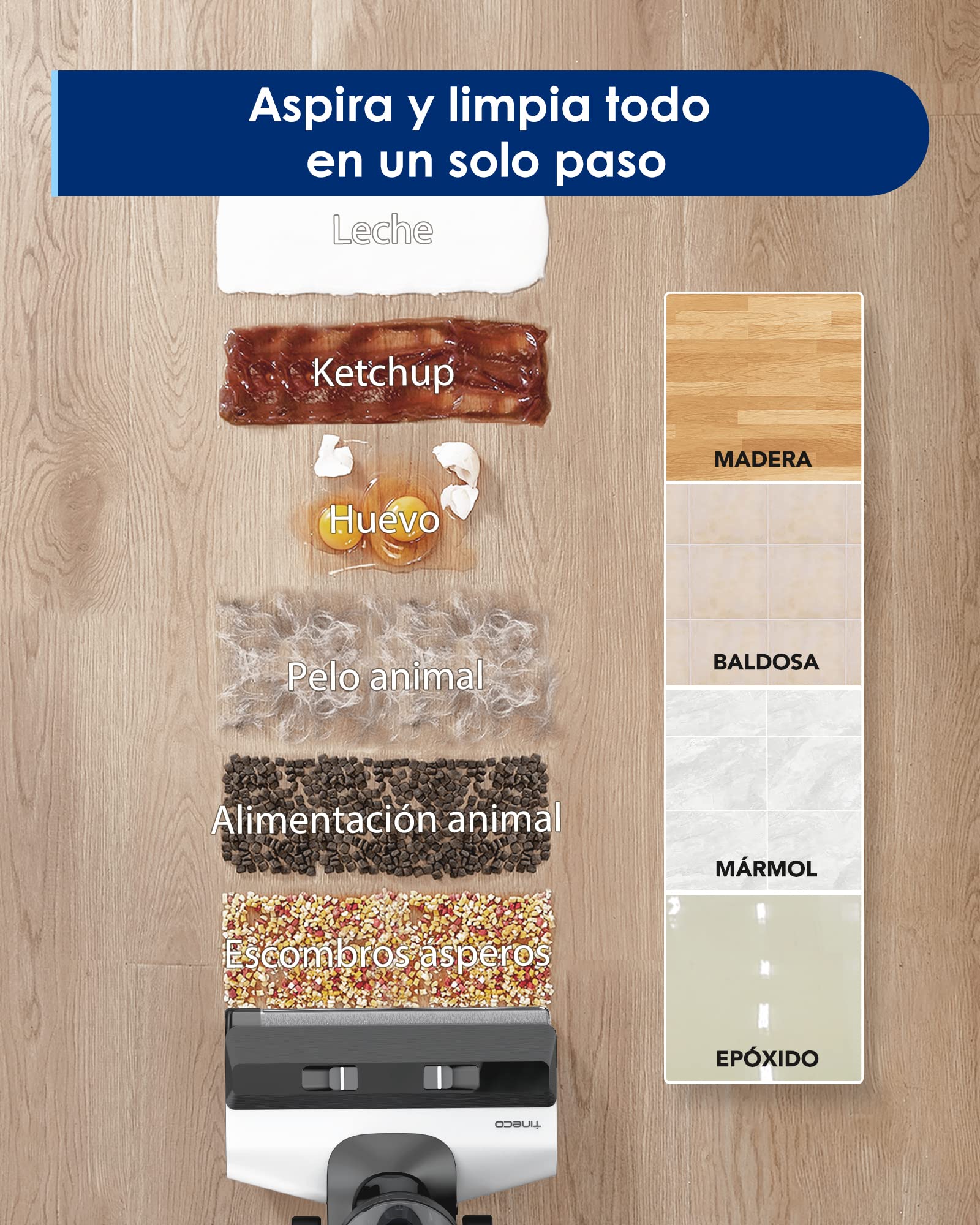 Aspiradora Escoba Inteligente Tineco Floor One S5 Blanca Sensor Inteligente inalámbrica para Suelos Seco y Húmedo Pantalla Digital