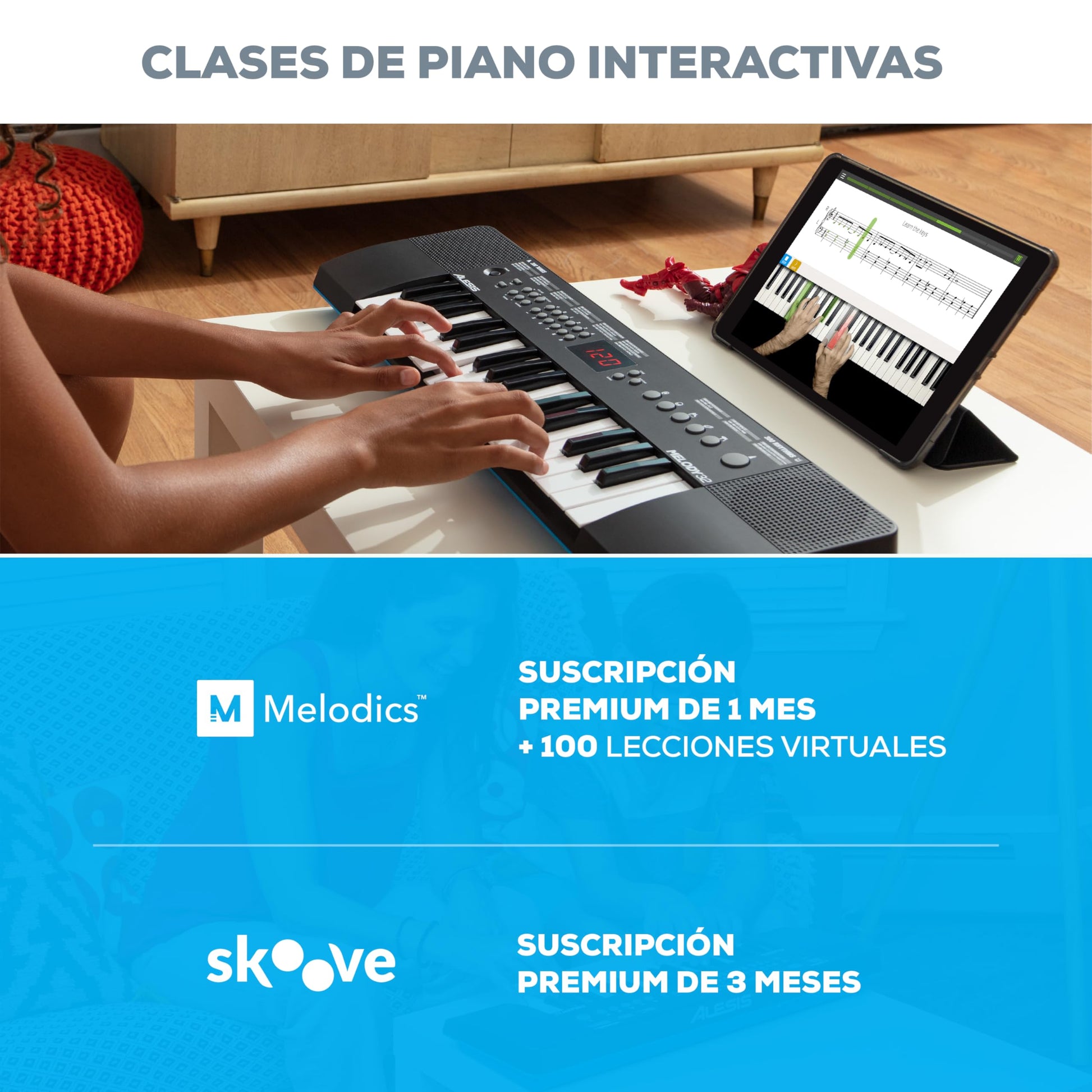 Alesis Melody 32 – Piano eléctrico, piano para niños con 32 teclas, altavoces, Teclado Musical con 300 sonidos, 40 demos, conectividad USB-MIDI