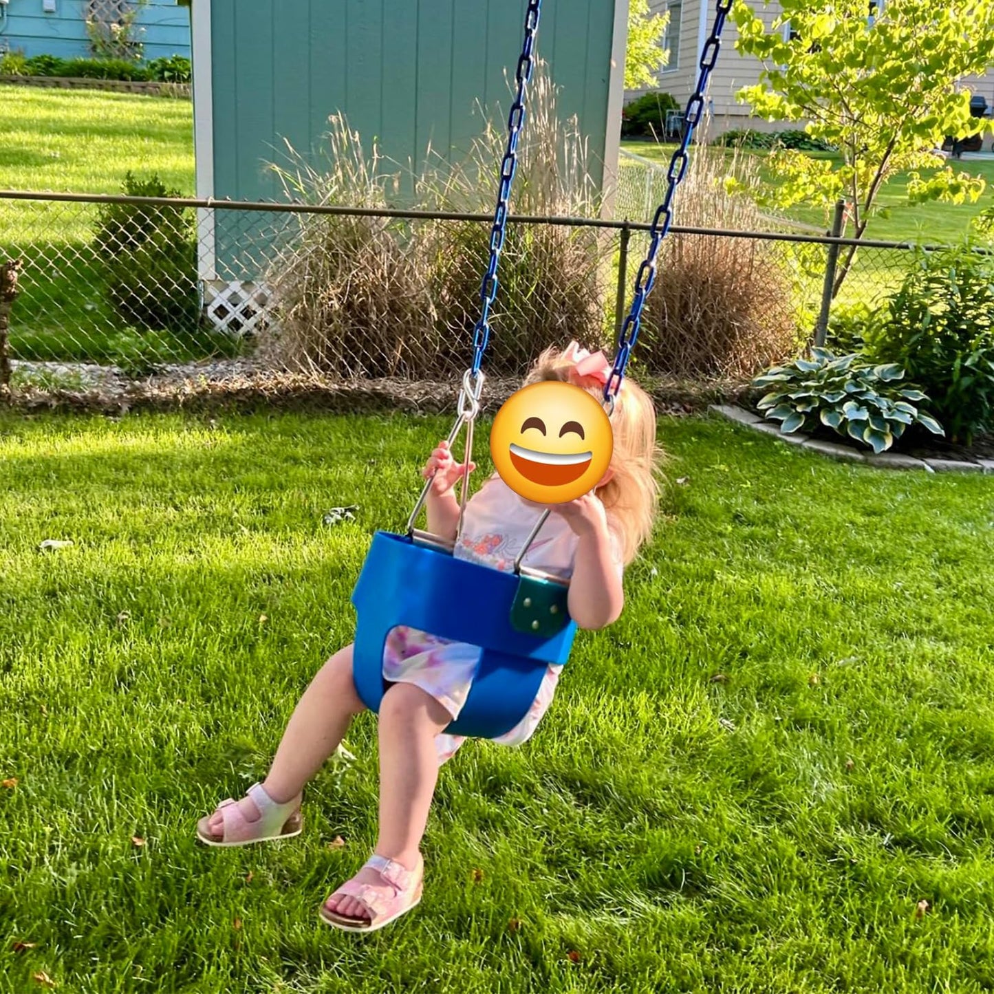 KINSPORY Asiento de Columpio, 150cm Columpio para bebé con Cadenas de Hierro Resistentes recubiertas, Juego de Columpio al Aire Libre con Respaldo Alto y Correas para árboles - Azul