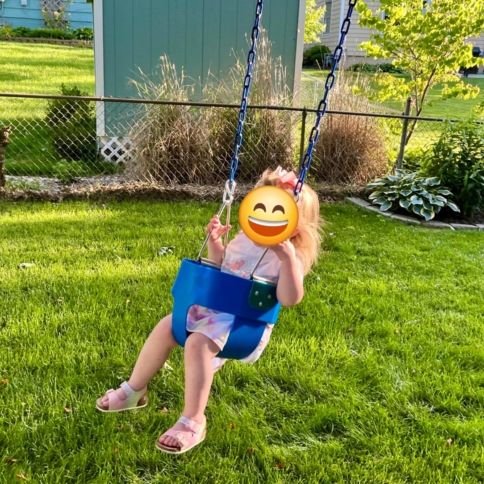 KINSPORY Asiento de Columpio, 150cm Columpio para bebé con Cadenas de Hierro Resistentes recubiertas, Juego de Columpio al Aire Libre con Respaldo Alto y Correas para árboles - Azul