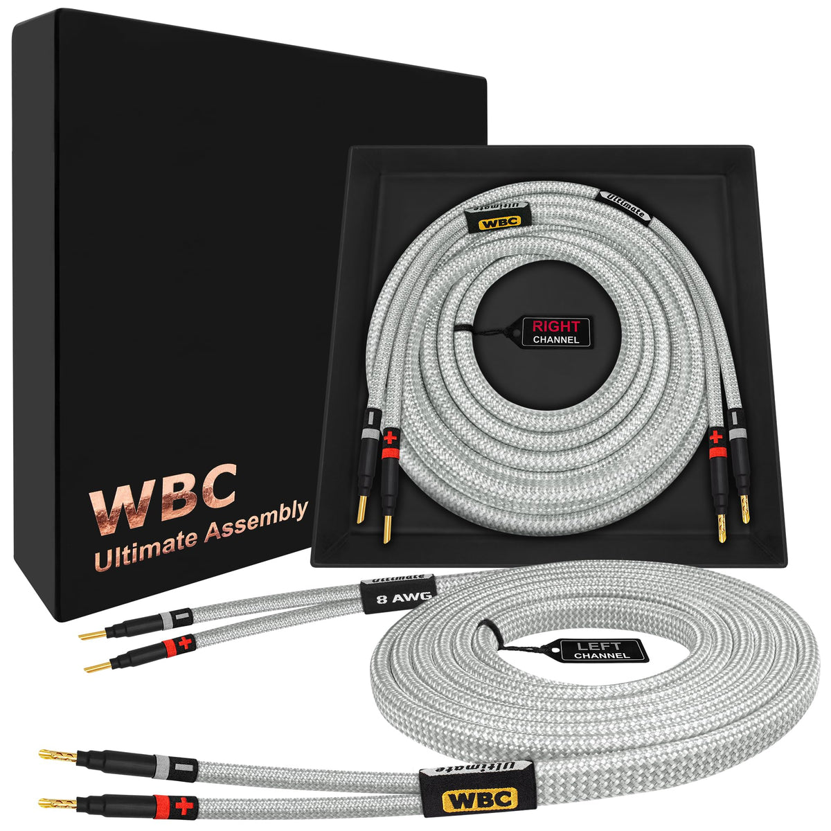 Cable de Altavoz Worlds Best Cables Plata Ultimates 8 AWG con Enchufes Eminence Gold Plátano y Tweed para Audiófilos