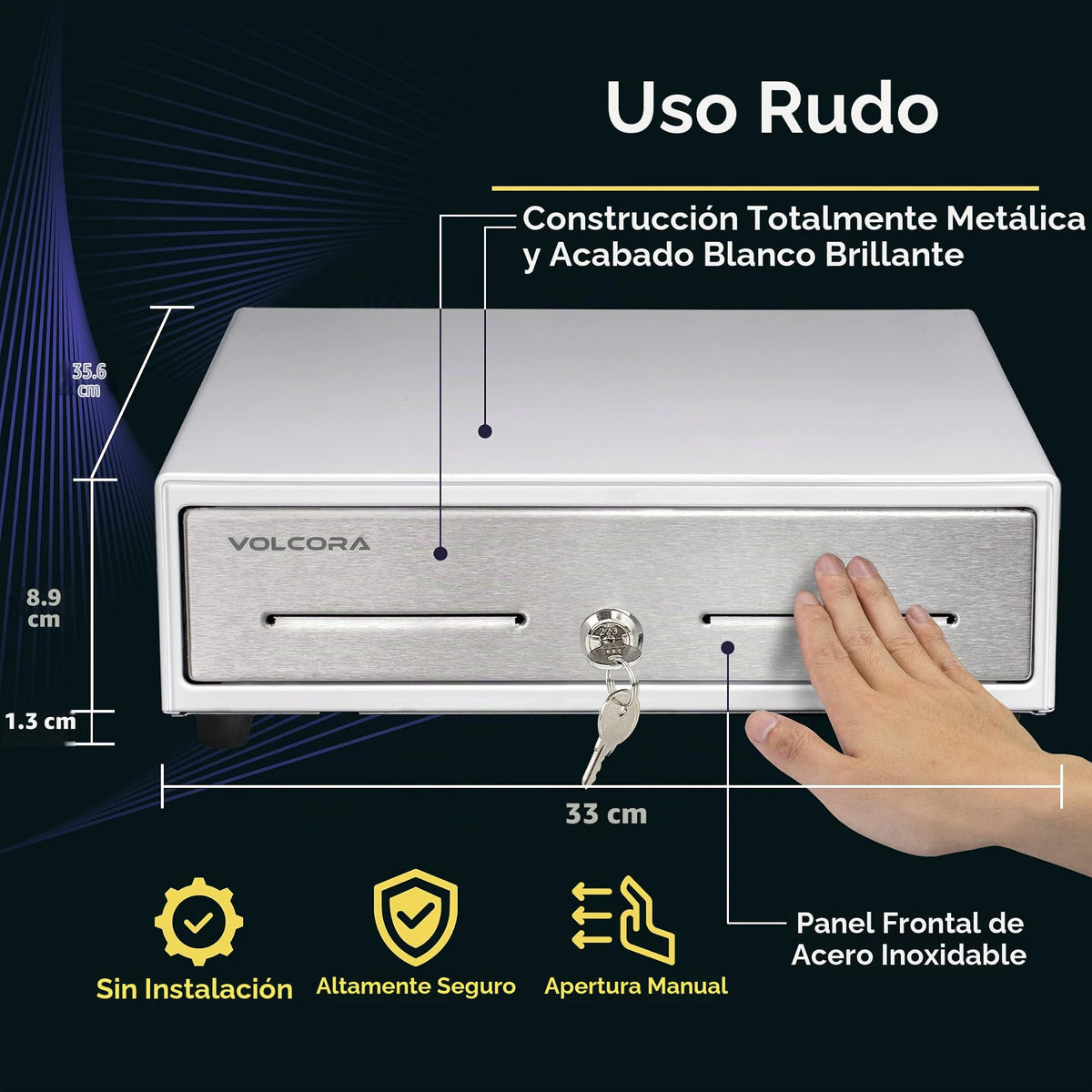 Cajón Registradora Volcora Blanco Táctil Acero Inoxidable