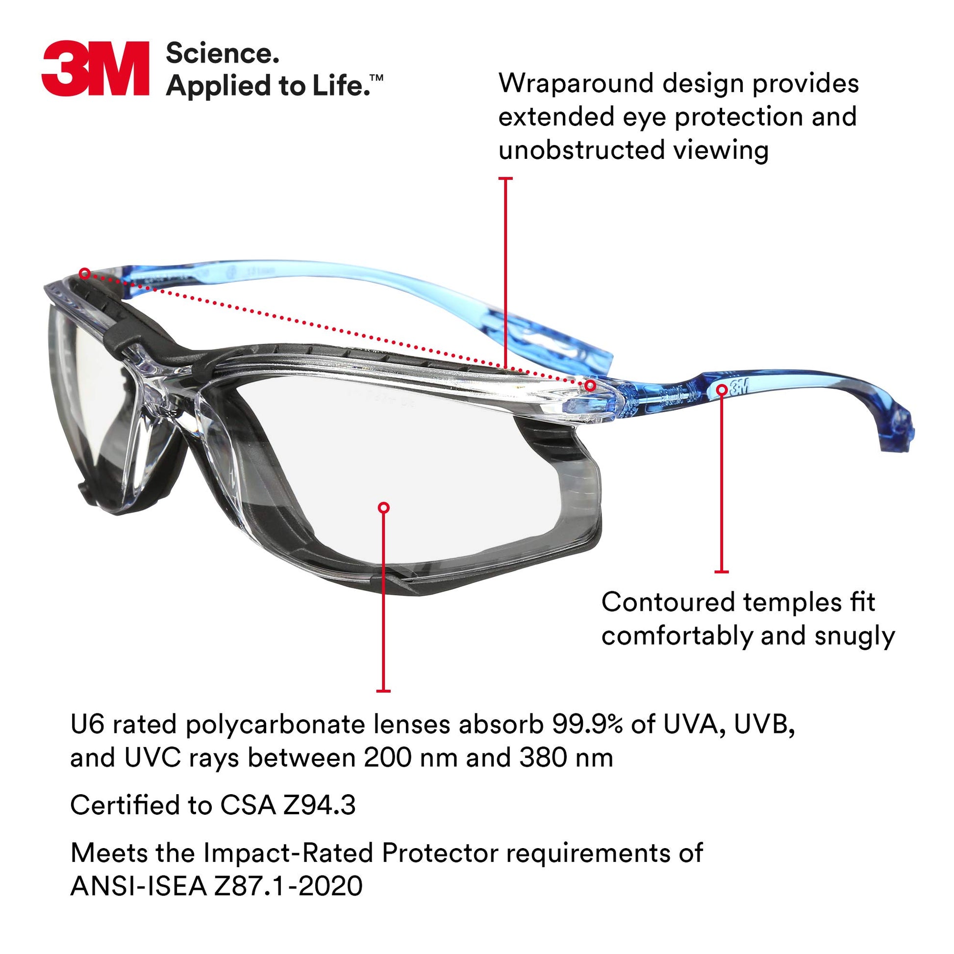 Gafas de Protección 3M Virtua CCS Transparente con Junta de Espuma y Lente Antivaho