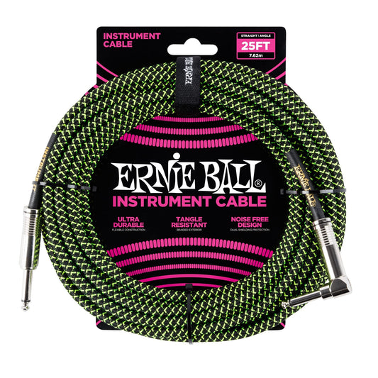 Cable Trenzado para Instrumentos Ernie Ball Negro y Verde 7,6 m