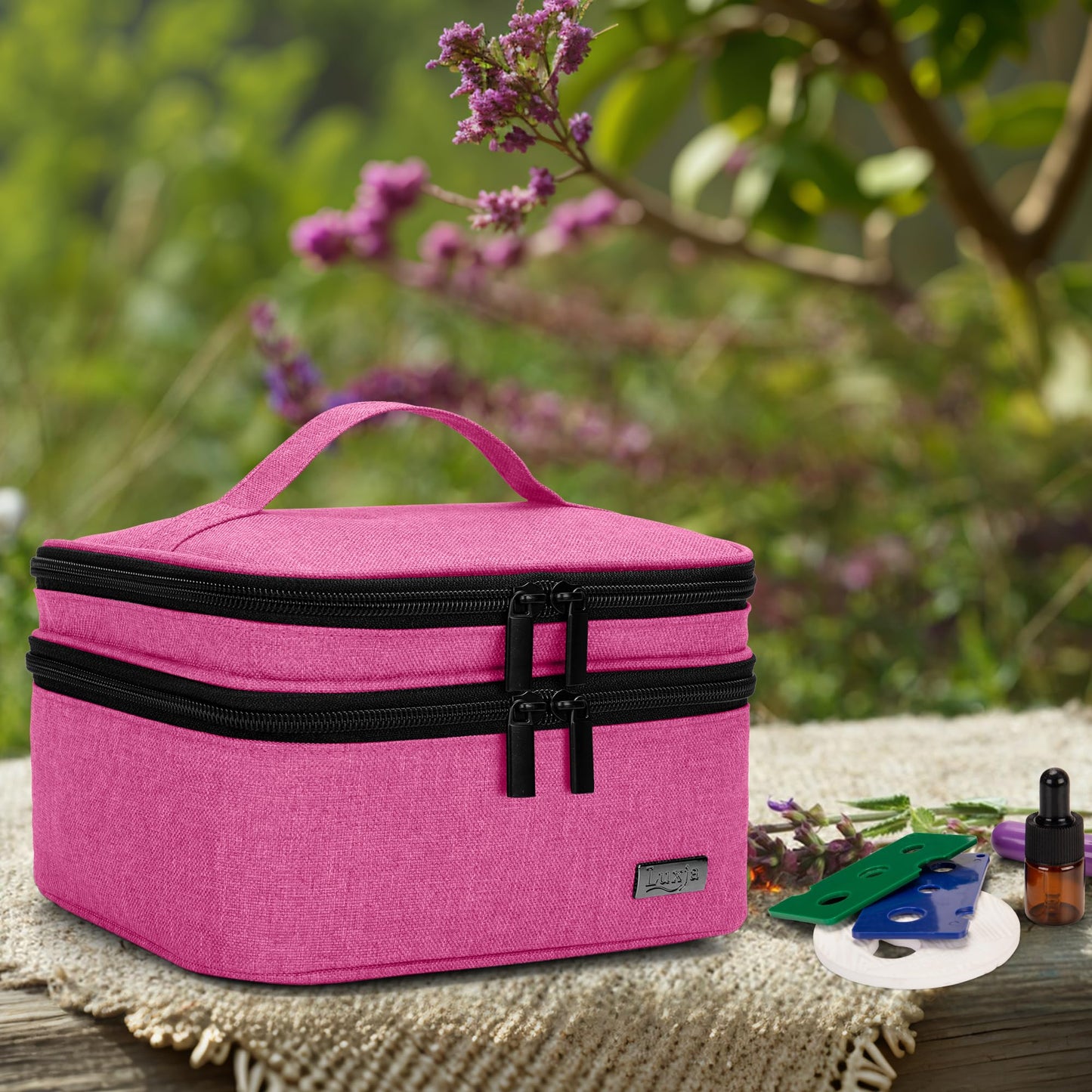 (Double-layer Bag: Fits for 30 bottles, Pink) - Luxja Essential Oil Carrying Case - Holds 30 Bottles (5ml-30ml, Also Fits for Roller Bottles), Double-Layer Organiser for Essential Oil and Accessories, Pink
