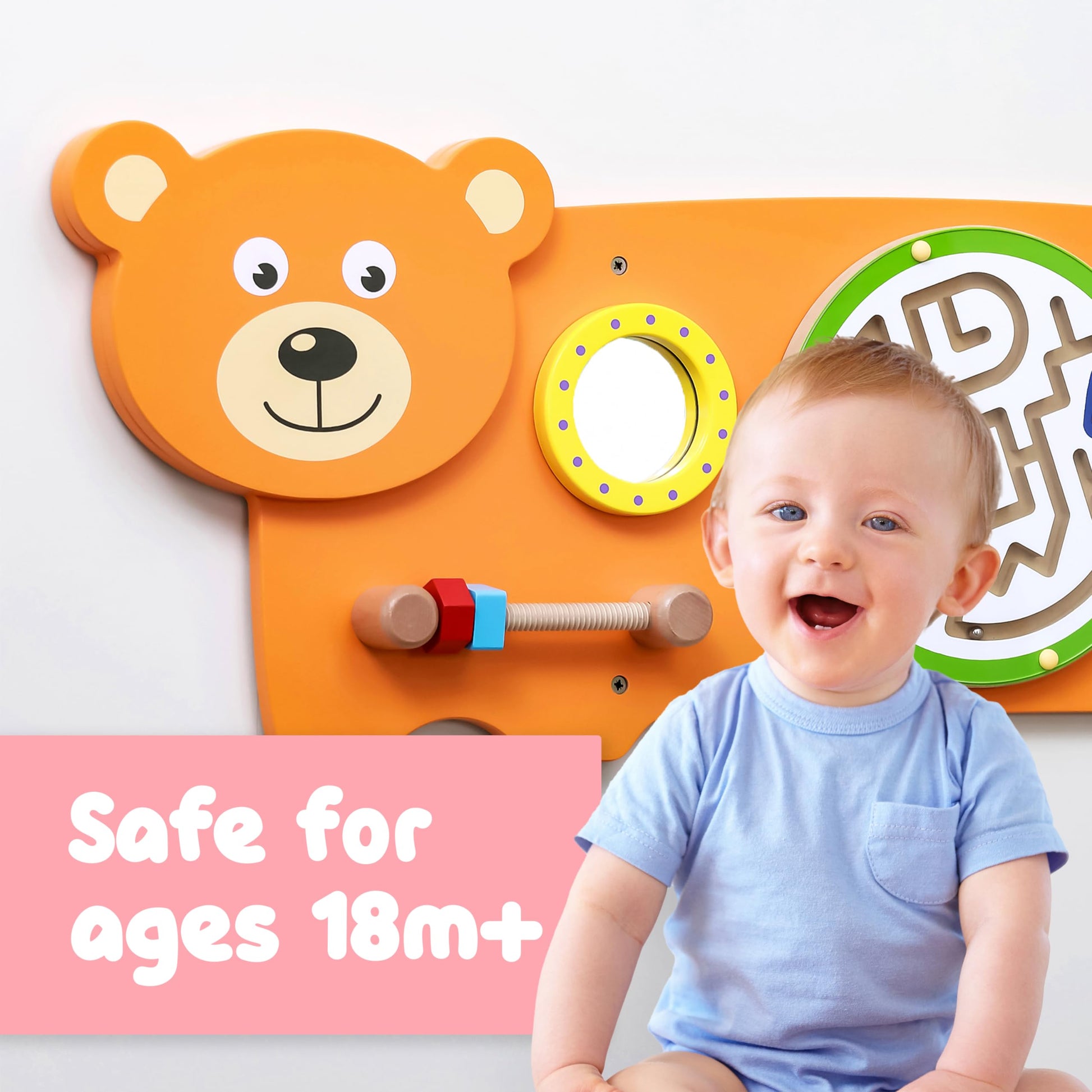 Panel de Actividades de Pared SPARK & WOW Bear Multicolor Montessori para Niños Pequeños