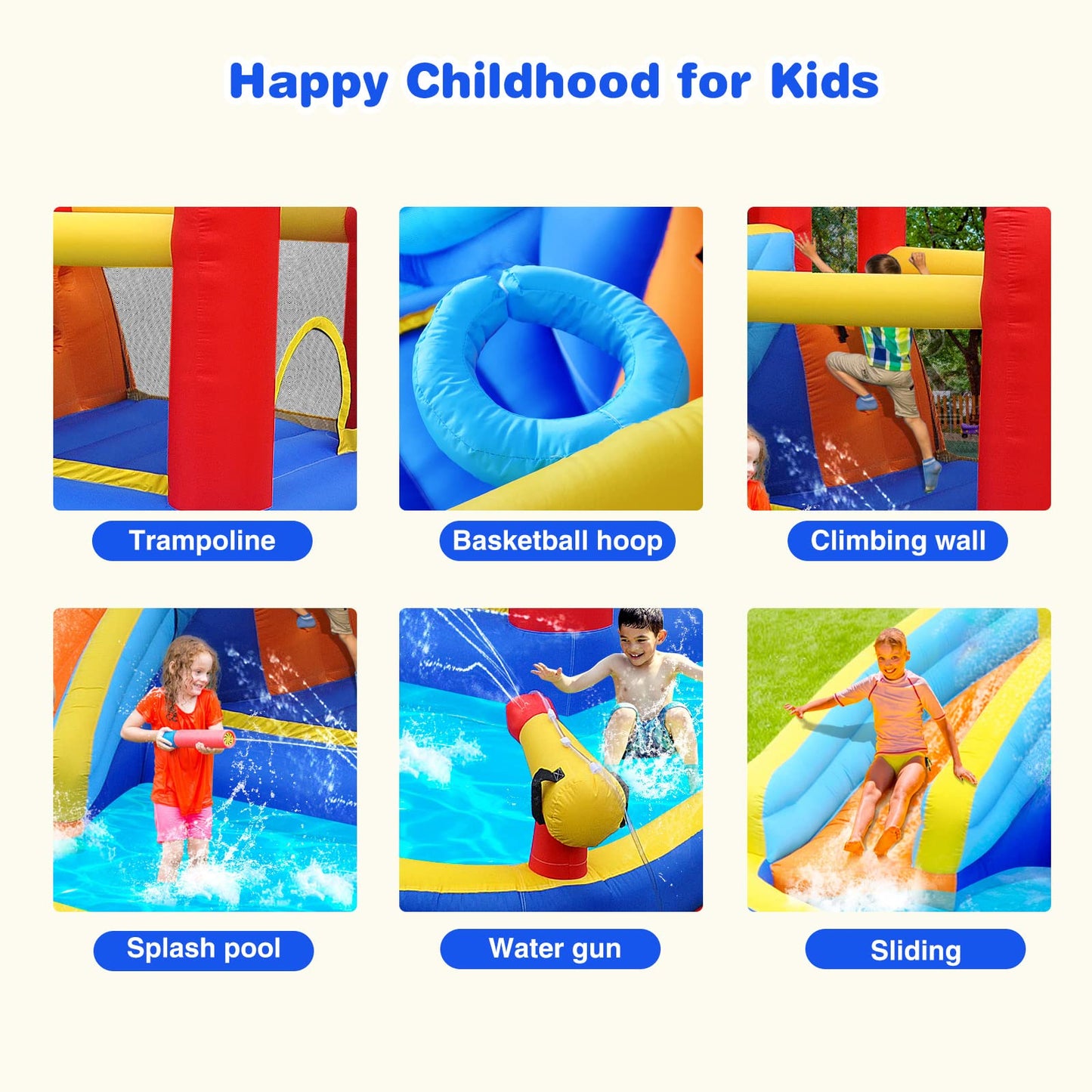 Casa Inflable Infantil JOYLDIAS Multicolor con Tobogán y Piscina para Niños