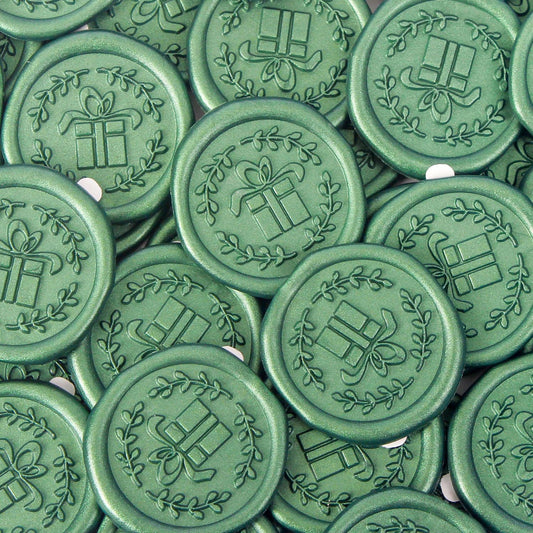 JAGERGREEN - Juego de pegatinas de cera con varios patrones de sellos, calcomanía verde para invitaciones de boda, personalizable, sellador de sobres, regalo de Navidad (regalo, 60 piezas)