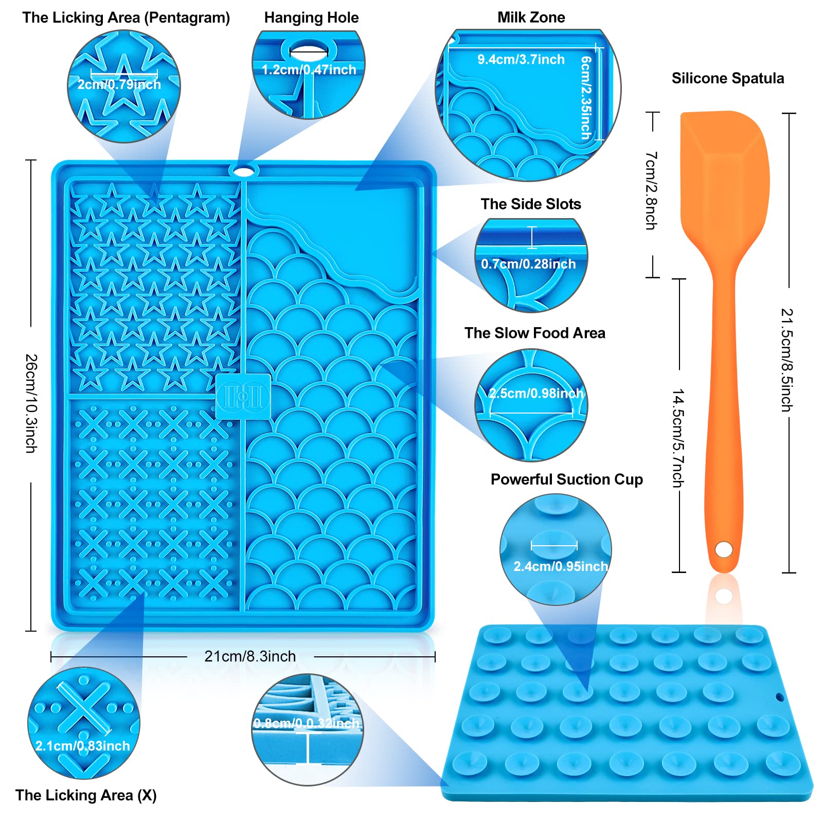 CIICII Licking Mat para Perro & Gatos, Grande Tapete para Perro Comida con Ventosa, Almohadilla para Lamer Perro Croquetas para Perro para Bañarse, Arreglarse, Entrenar y Cuidado de Las Garras (Azul)