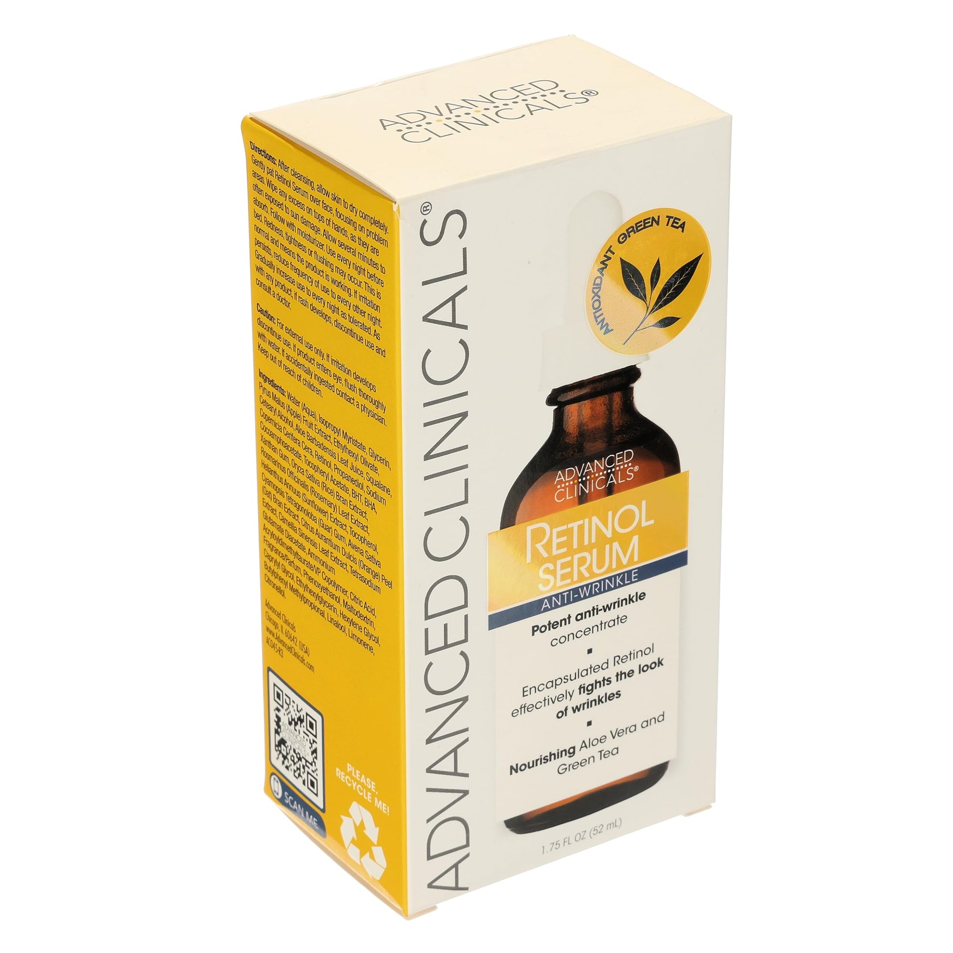Suero Facial Anti-Arrugas con Retinol, Glicerina y Extracto de Té Verde - 52ml - Fórmula Avanzada para una Piel Renovada y Nutrida