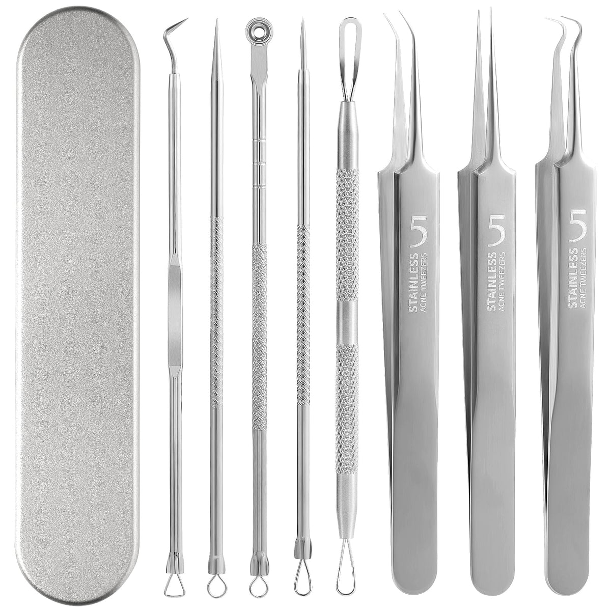 FEITA - Kit de herramientas para quitar espinillas, extractor de espinillas, herramientas para acné para nariz facial, aguja de acné de acero inoxidable, herramienta de eliminación de golpes faciales