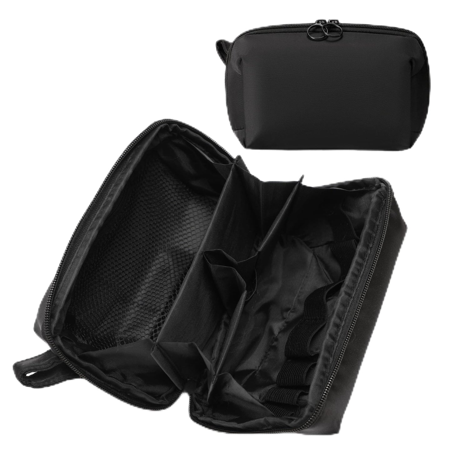 FINEASY - Bolsa de maquillaje para viajes, estuche de cosméticos mediano para mujer, gran capacidad, portátil, con cierre, organizador de cosméticos con compartimentos, Negro, Medium