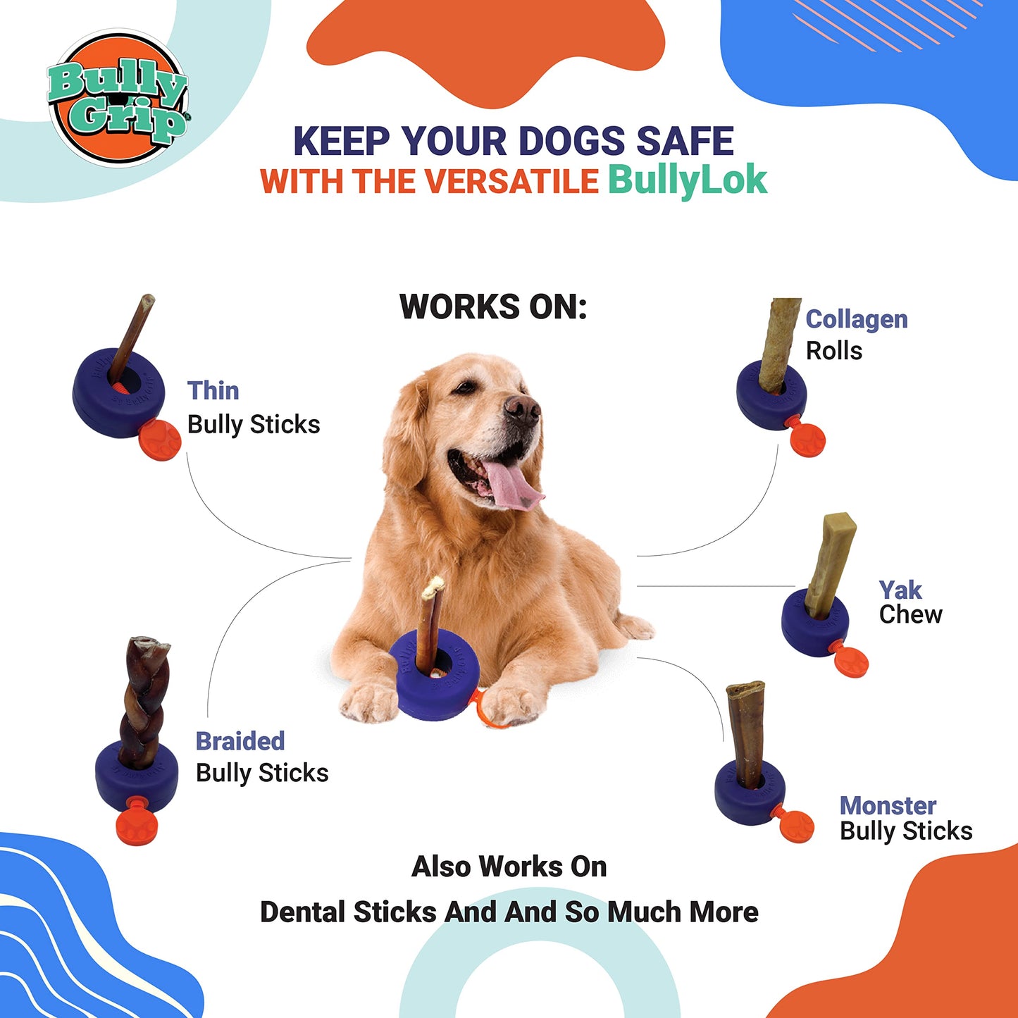 Bully Grip Bully Stick Holder Para Perros, Dispositivo De Seguridad Para Perros Bully Lok, Evita La Asfixia En Perros Pequeños, Medianos Y Grandes, Queso De Yak, Colágeno, Masticación Dental, Cuero Si