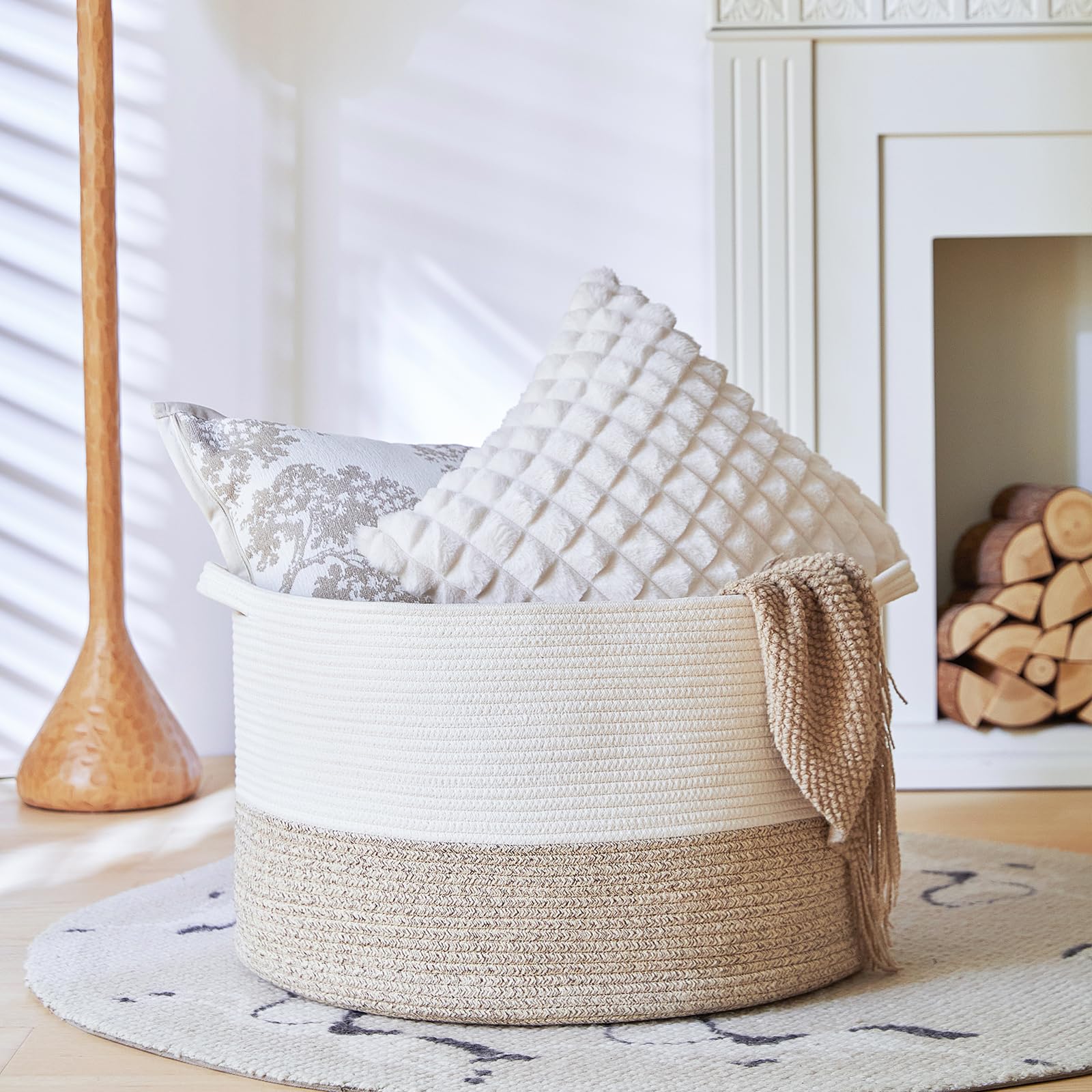 R RUNKA Cesta de cuerda de algodón extragrande de 22 x 14 pulgadas, cesta de juguetes para niños, cesta de manta para sala de estar, cestas tejidas para almacenamiento