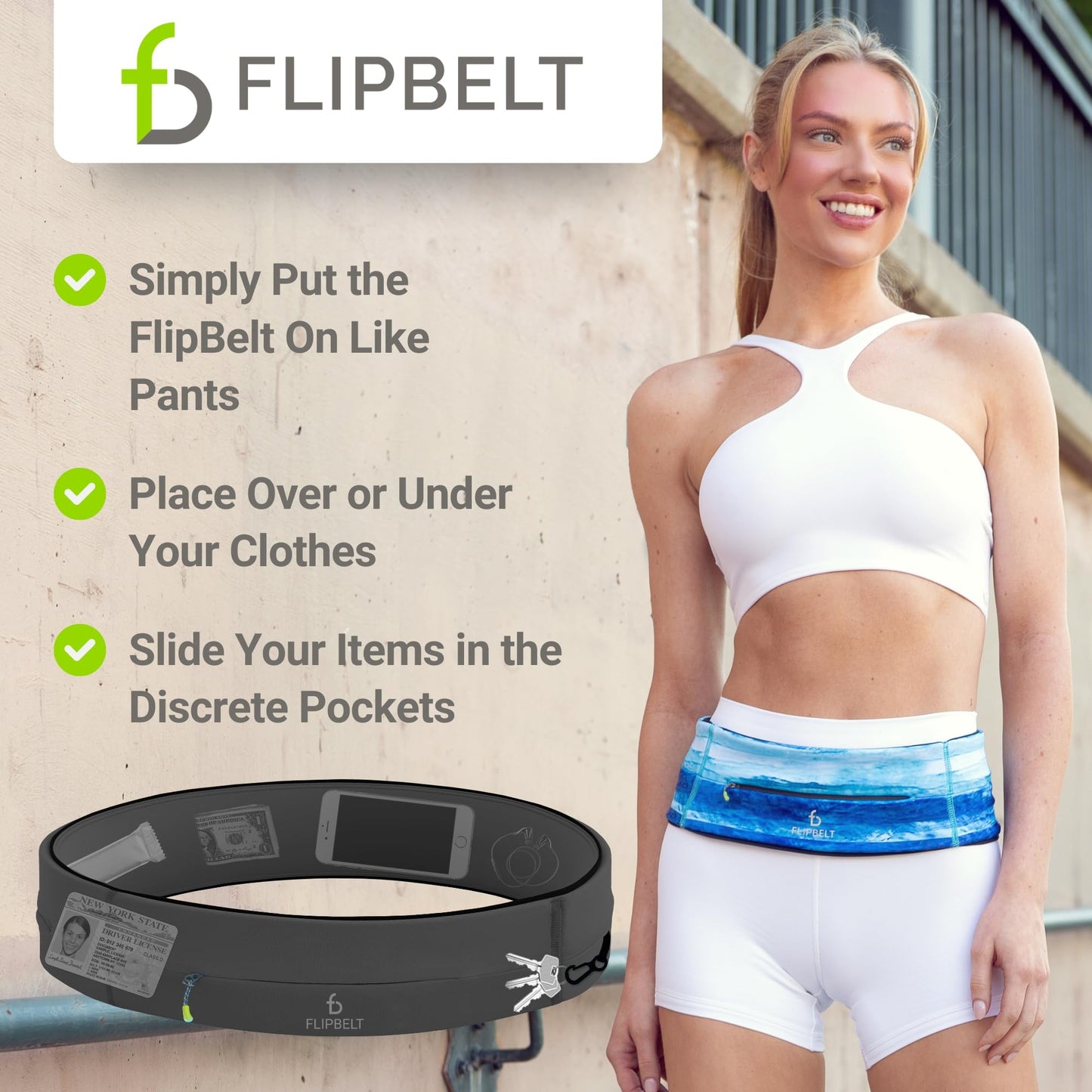 Cinturón de Entrenamiento FlipBelt Carbón XS para Correr y Fitness