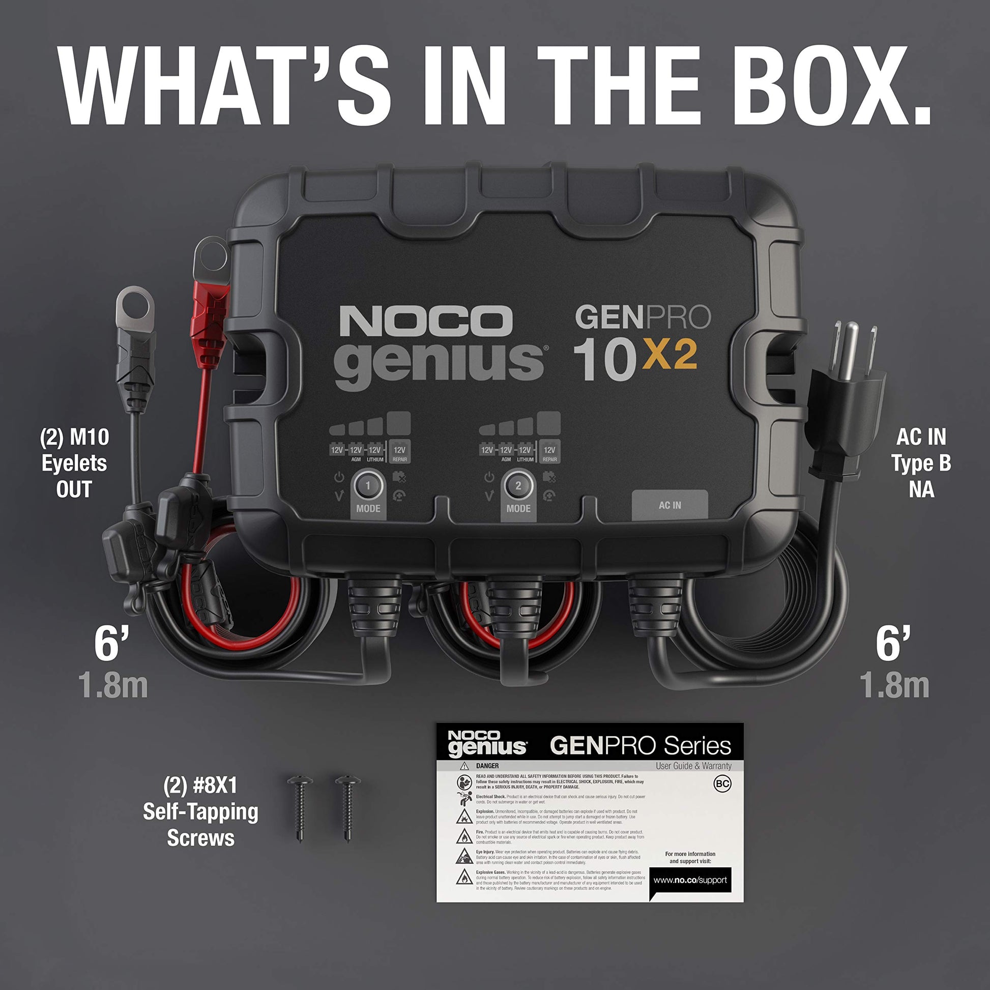 NOCO Genius GENPRO10X2, 2-Bank, 20-Amp (10-Amp per Bank) Fully-Automatic Smart Marine Charger, 12V Onboard Battery Charger, Battery Maintainer and Battery Desulfator with Temperature Compensation
