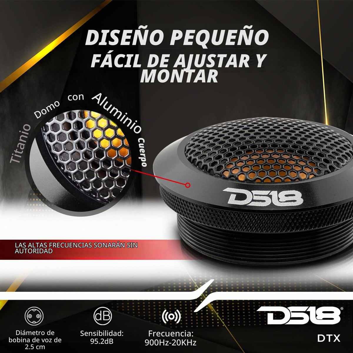 Altavoz de Agudos DS18 Titanio Aluminio Calidad de Sonido 60 Vatios 4 Imanes Neodimio 2.2 Pulgadas (2 Unidades)