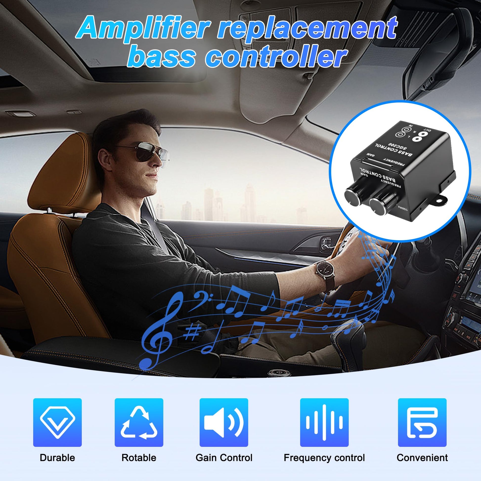 Perilla de Bajo MEIRIYFA RCA para Amplificador de Coche en Negro, Regulador Universal de Ganancia de Audio