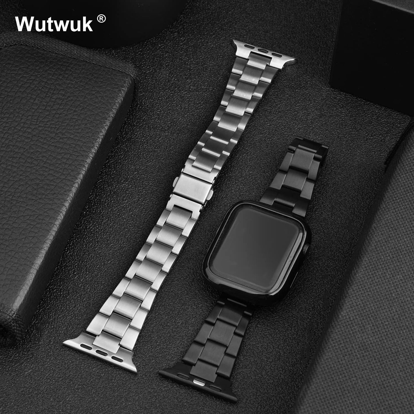 Correa Metálica Wutwuk Plateada Acero Inoxidable para Apple Watch con Uso Fácil Ajusta Longitud sin Herramienta y Funda Protectora