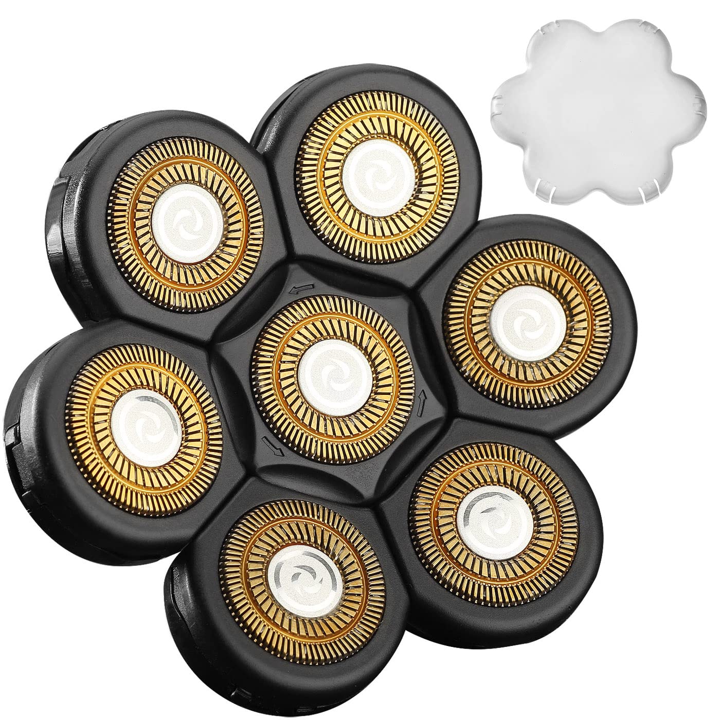 FOXSONIC Cabezales de repuesto para afeitadora de cabeza de 7 cuchillas para Freedom Grooming 7 cabezales de afeitadora de cabeza calva afeitadora de barba eléctrica (dorado + negro)