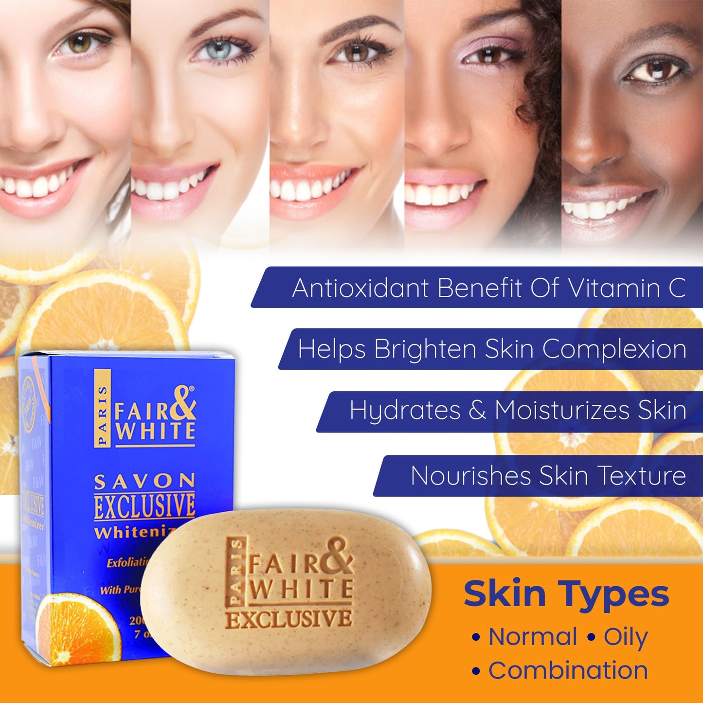 FAIR & WHITE | Jabón Exfoliante despigmentante | Tratamiento Limpiador Aclarante de Manchas o Zonas Oscurecidas | Con Vitamina C y Manteca de Karité | Barra 200gr