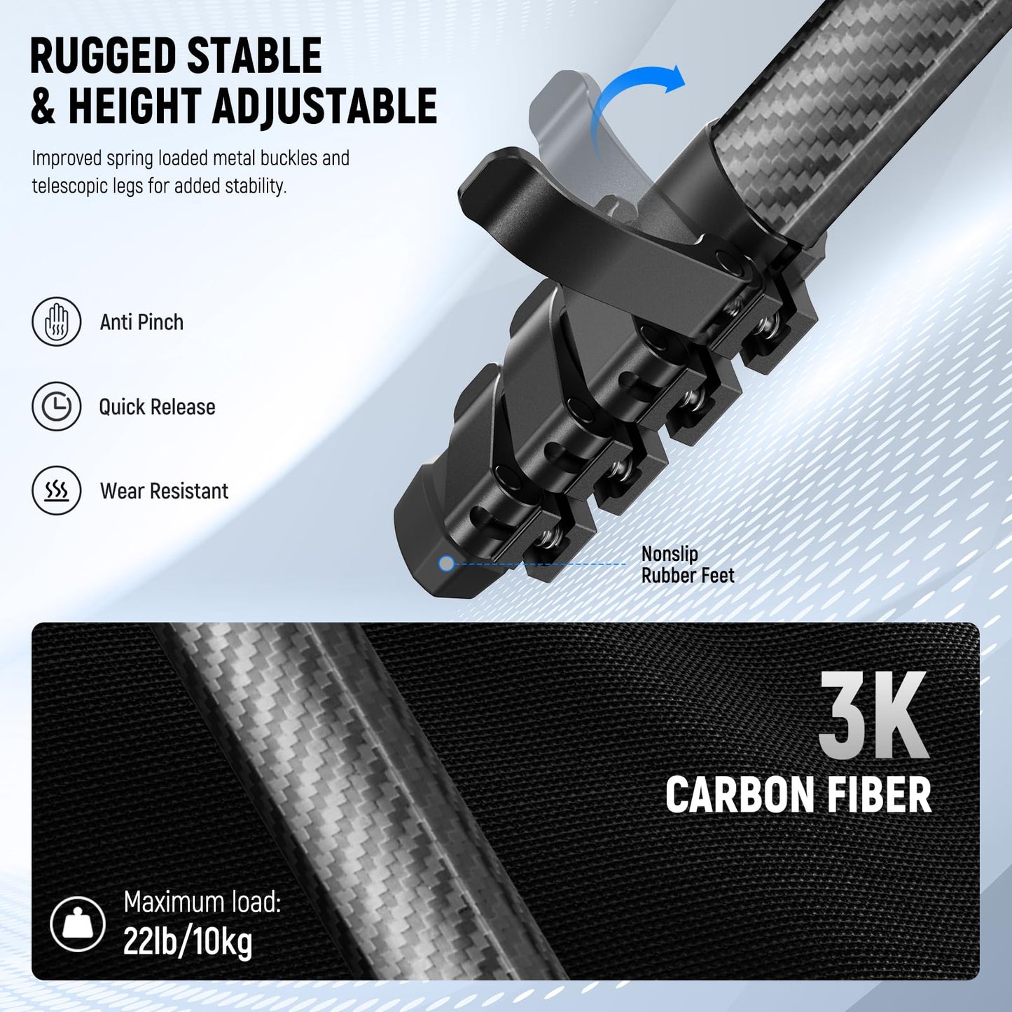 Trípode de Viaje NEEWER de Fibra de Carbono Negra con Cabezal de Bola para Cámara