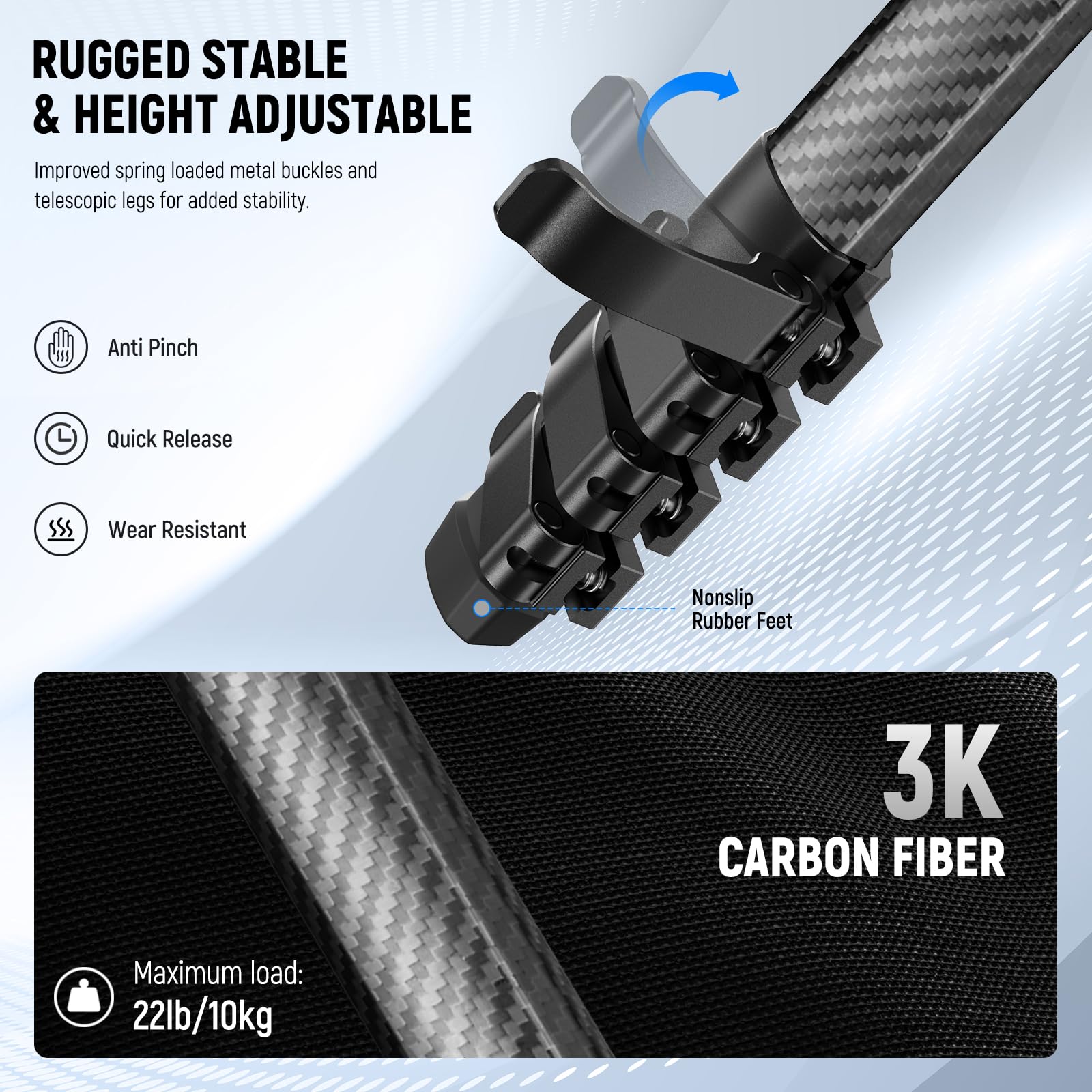Trípode de Viaje NEEWER de Fibra de Carbono Negra con Cabezal de Bola para Cámara