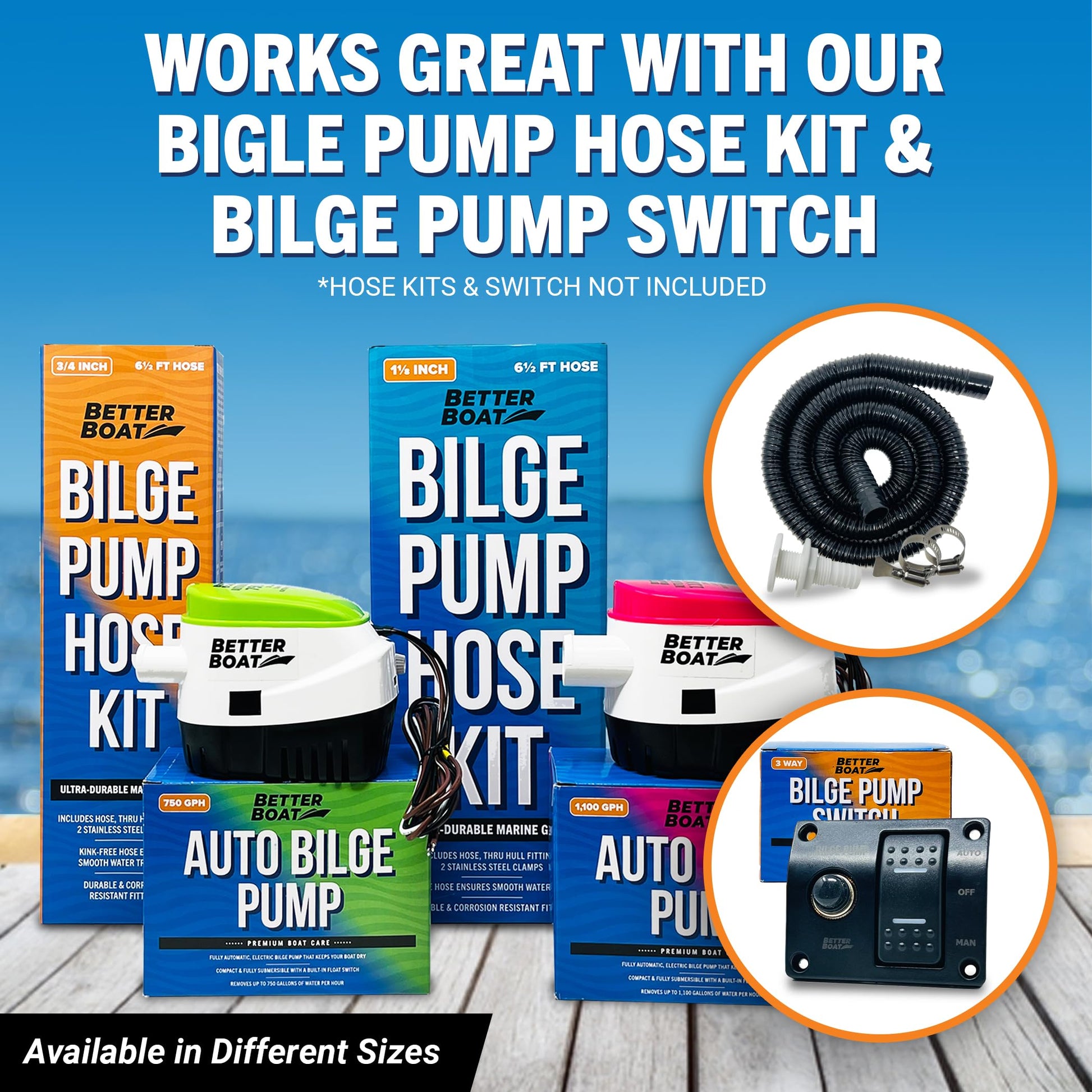 Better Boat Bomba de sentina automática, bomba sumergible de 12 V de 750 GPH con interruptor de flotador integrado, toma de 3/4 pulgadas, compatible con botes de bajo, Jon Boats y más