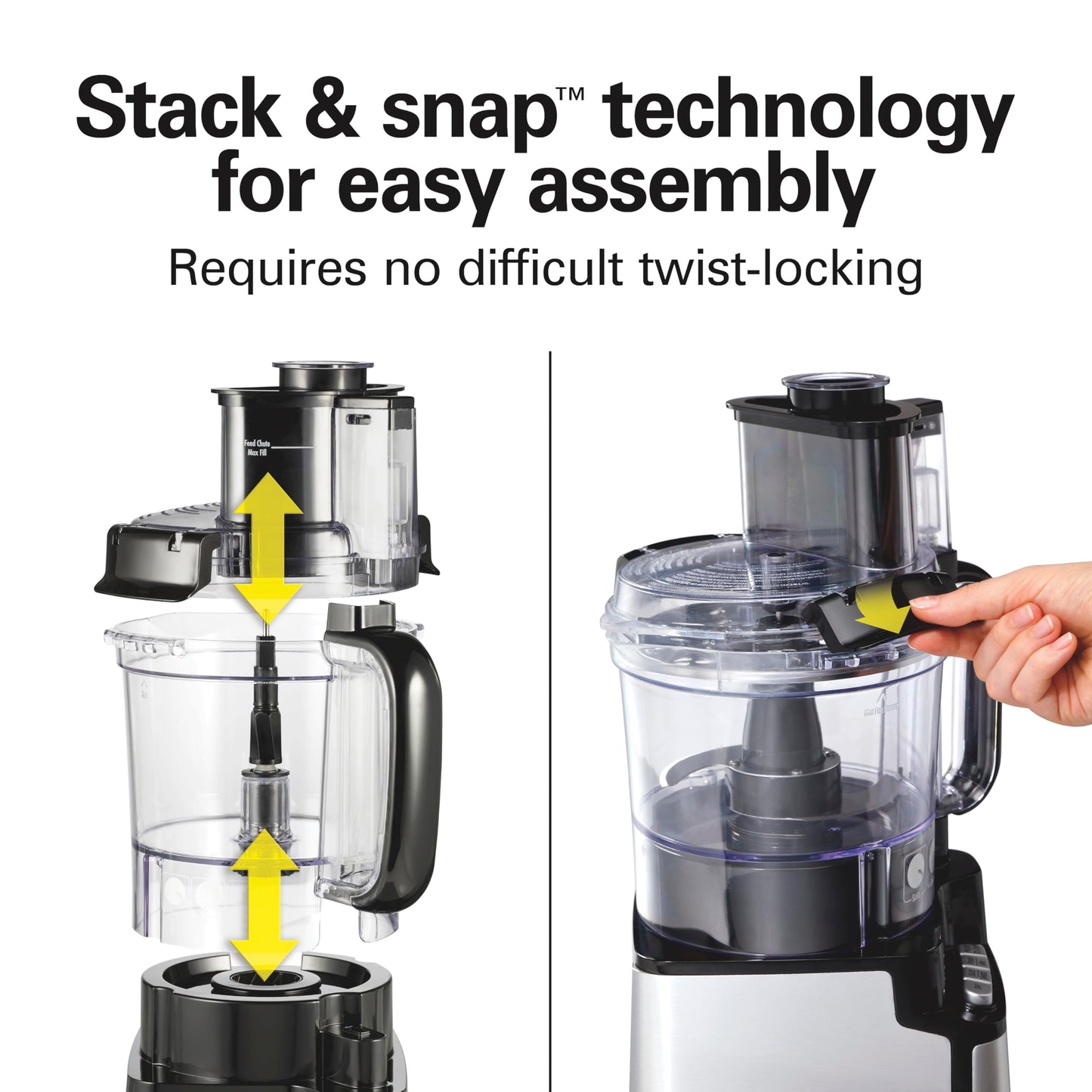 Hamilton Beach 70725 Procesador de alimentos de 12 tazas Stack & Snap, Negro