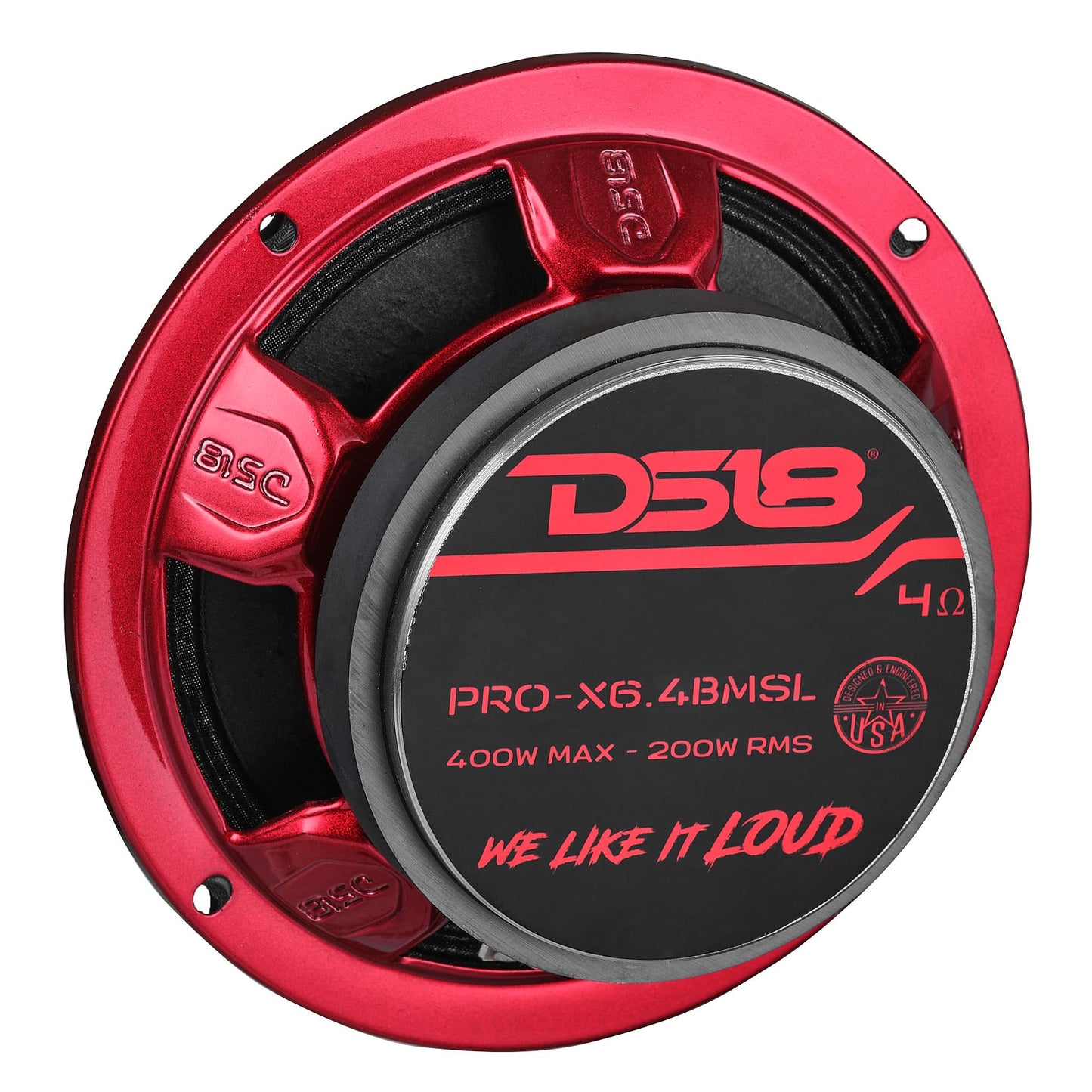 DS18 Pro-X6.4BMSL Slim Loudspeaker - 6.5", Midrange, Red Aluminum Bullet, 500W MAX, 250W RMS, 4 Ohms - Premium Quality Audio Door Speakers for Car or Truck Stereo Sound System (1 Speaker)