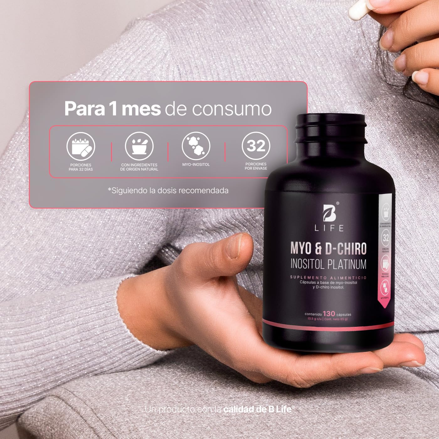B Life Myo y D-Chiro Inositol | Ratio 40:1 | 130 Cápsulas | Ingredientes Naturales | Myo & D-Chiro Inositol Platinum.