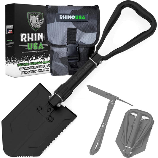 Pala Plegable Rhino USA Verde Militar Multiusos de Acero Carbono para Camping, Jardinería y Supervivencia