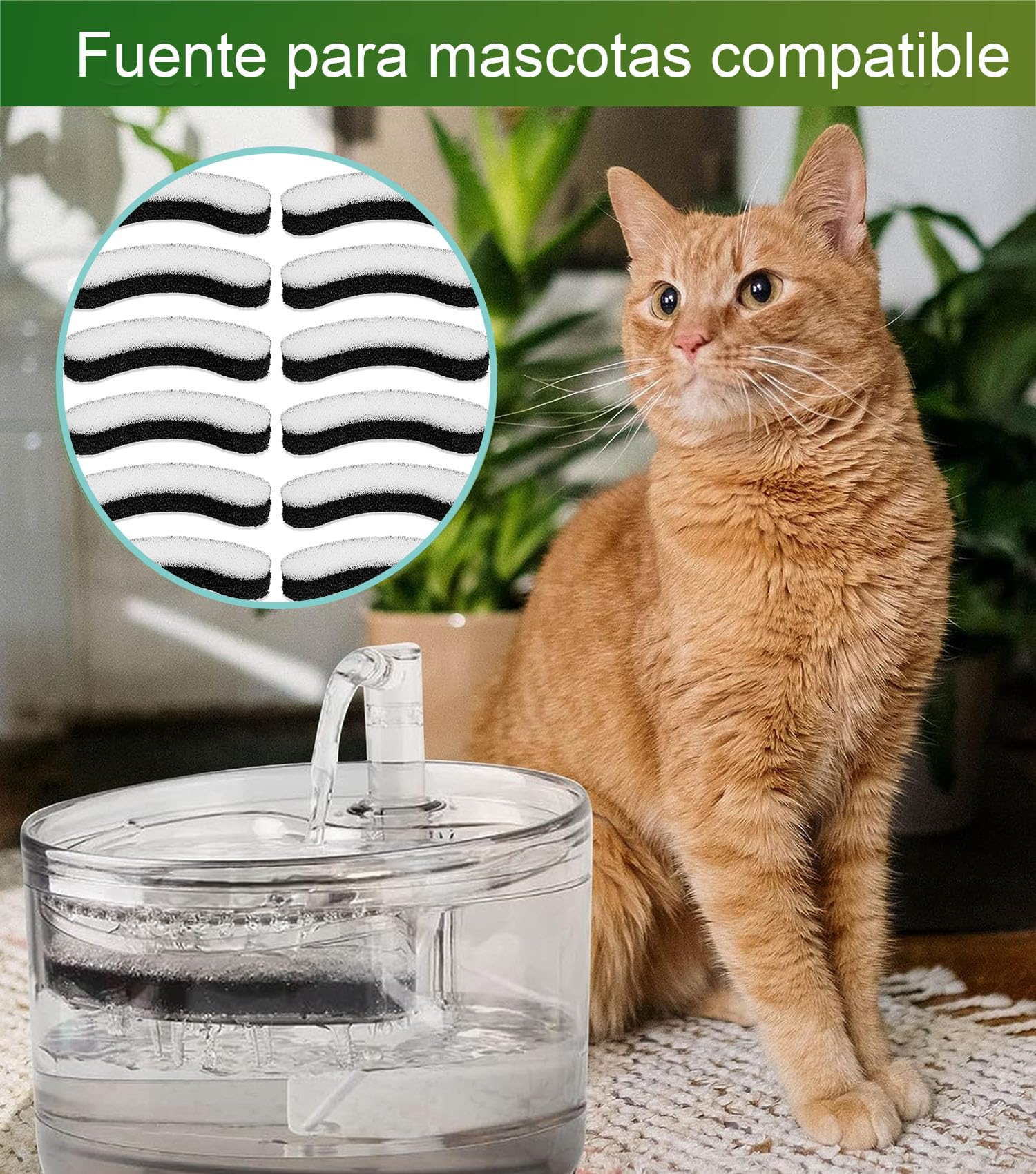 Filtro De Fuente De Agua para Mascotas,Filtros de 12 uds para filtros Transparentes de Fuente de Agua de Gato de 50 oz/1.6 L WF100 y 50 oz/1.5 L WF050, Filtro de Repuesto de Filtro de carbón Activado