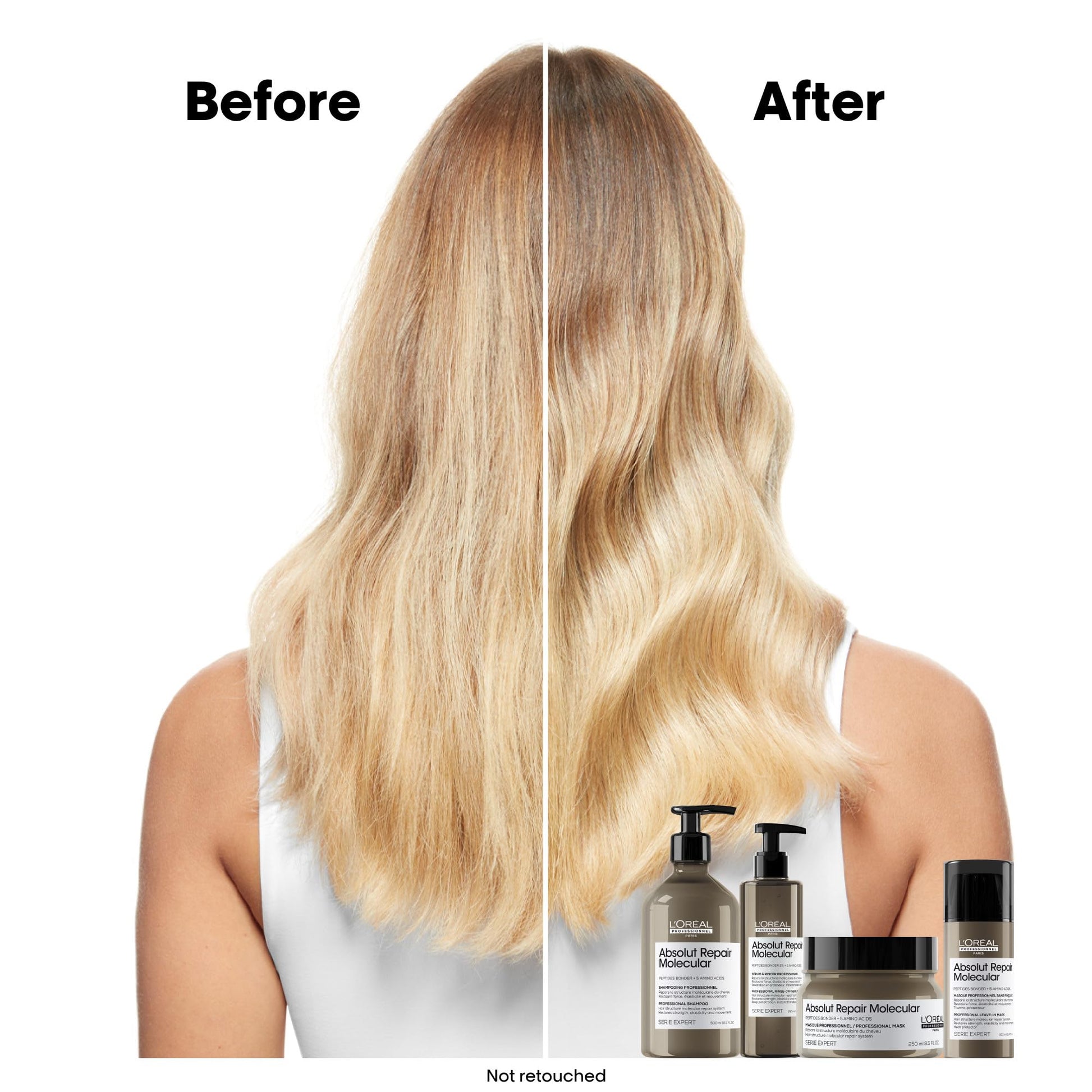 L'Oréal Professionnel Absolut Repair Molecular Mascarilla | Mascarilla reparadora | Para cabello muy dañado | Con tecnología 2% reparador de péptidos + 5 aminoácidos | Repara el cabello y restaura su fuerza | Repara la estructura molecular | 250ml