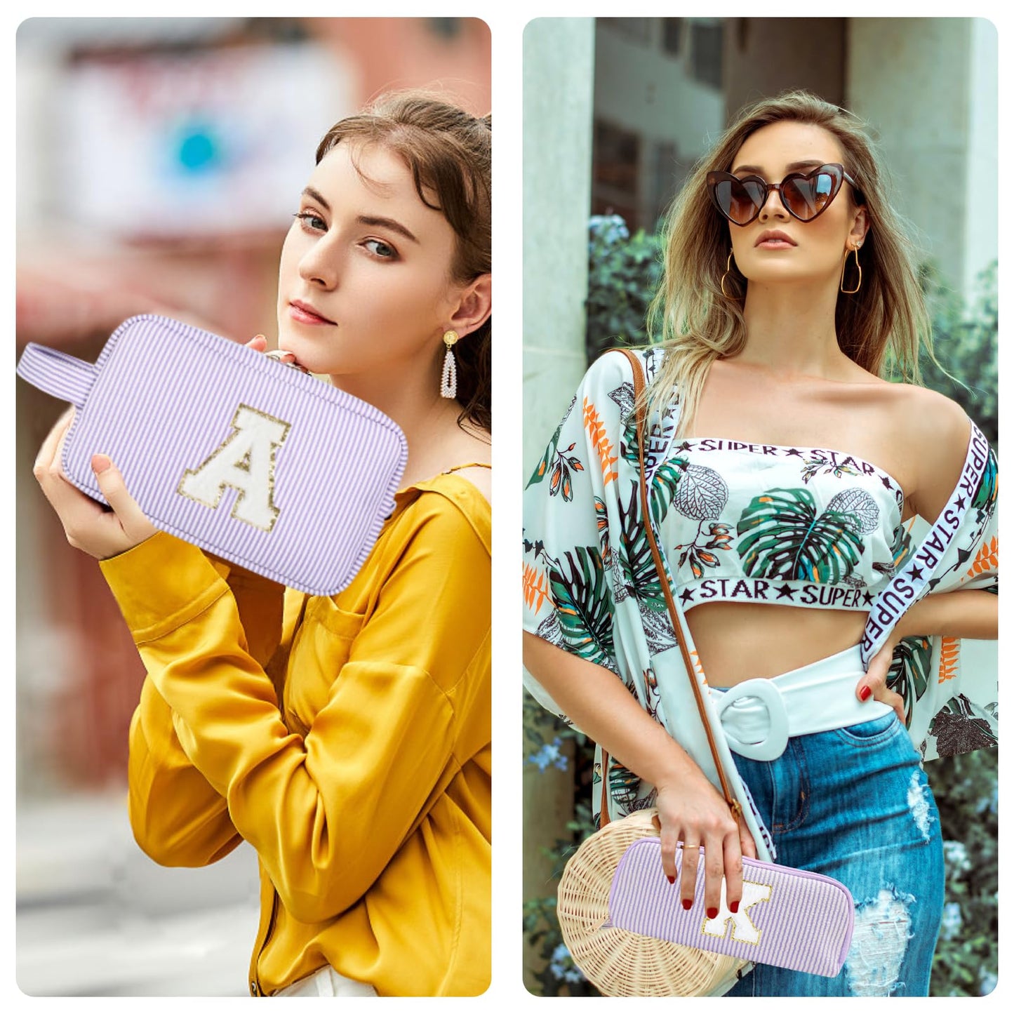 Huifen - Bolsa de maquillaje personalizada con inicial A-Z, bolsa de aseo de viaje para niñas, bonita bolsa de cosméticos organizador de maquillaje, boda, cumpleaños, día de la madre, regalos para