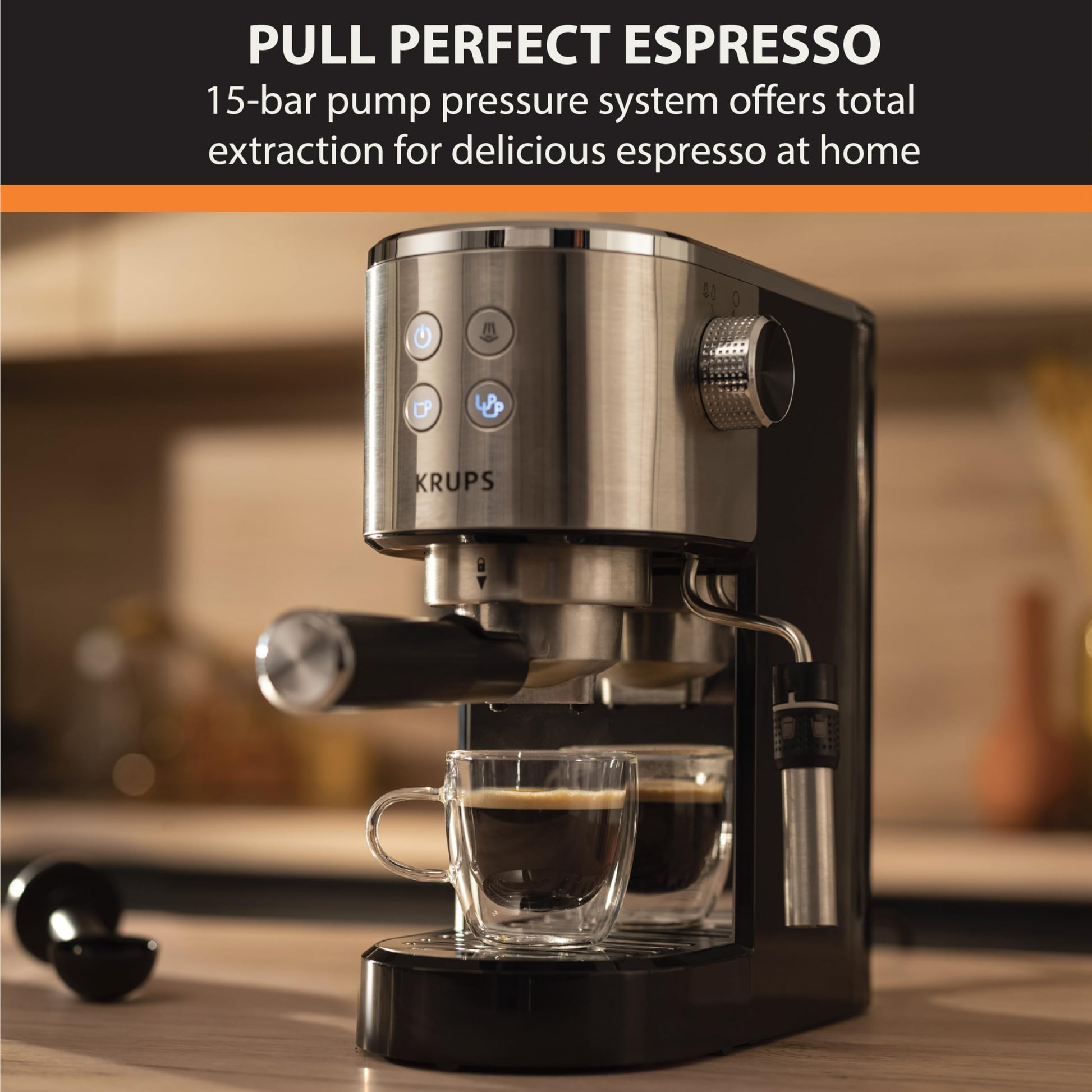 KRUPS Espressería Manual Divine Acero Inoxidable, boquilla de vapor, con sistema Thermoblock, compacta, moderna y fácil de usar, capacidad de 1 L, disfruta de un delicioso sabor a café, XP444C50
