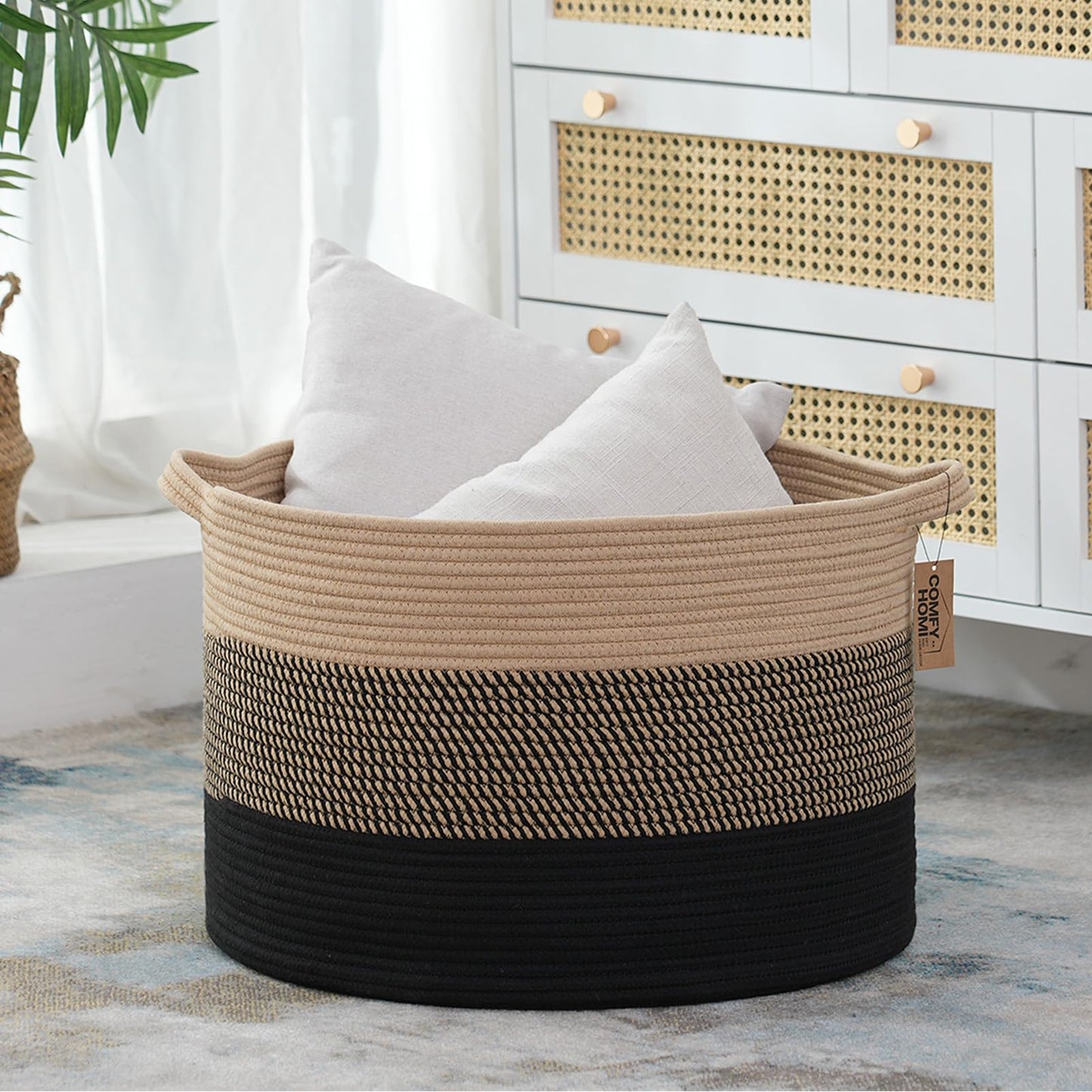 COMFY-HOMI XXXL - Cesta grande de lavandería con cuerda de algodón para guardería, cestas de manta, cesta de lavandería para sala de estar, organizador de almacenamiento de juguetes para perros,